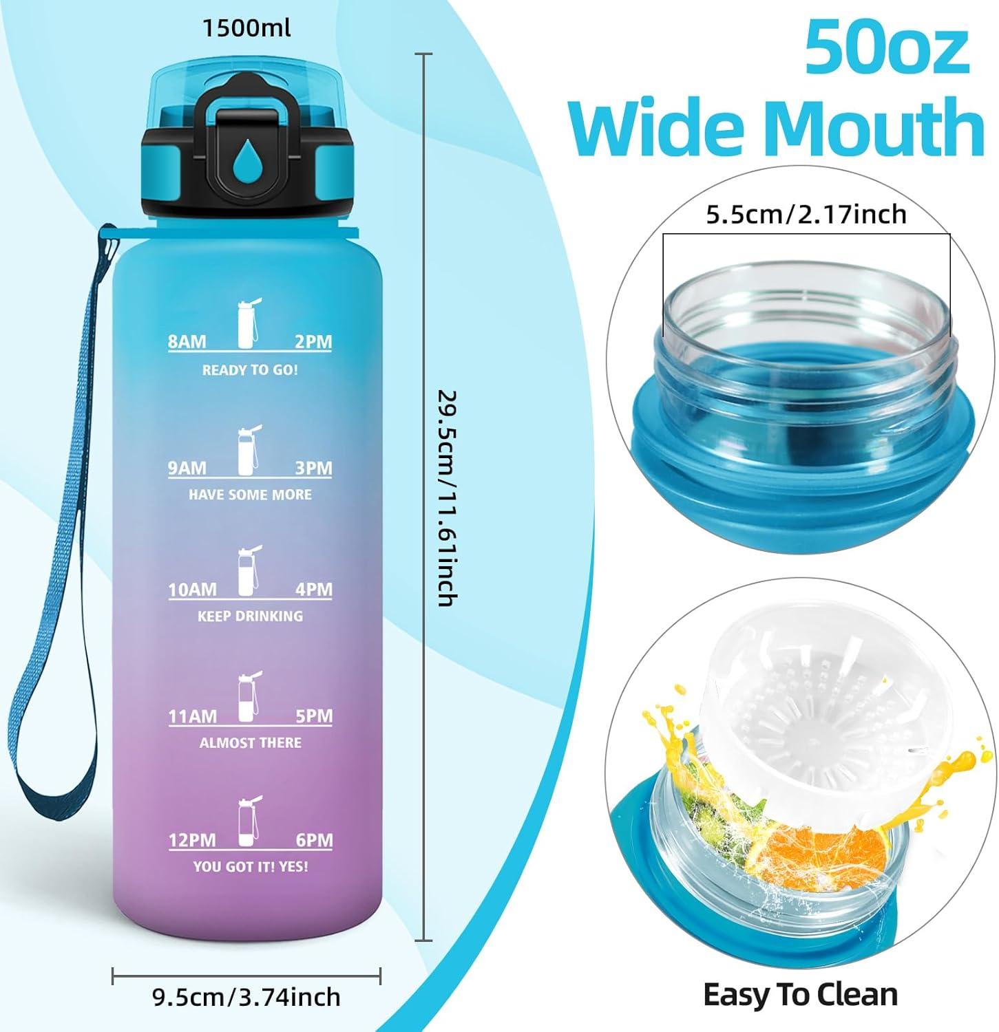 image:imageMotswedi Gourde 1l AntiFuite Gourde Sport avec Marqueur de Temps Bouteille deau Rutilisable Bouteille pour Sport Randonne Yoga Fitness Noir RougeBleu Violet