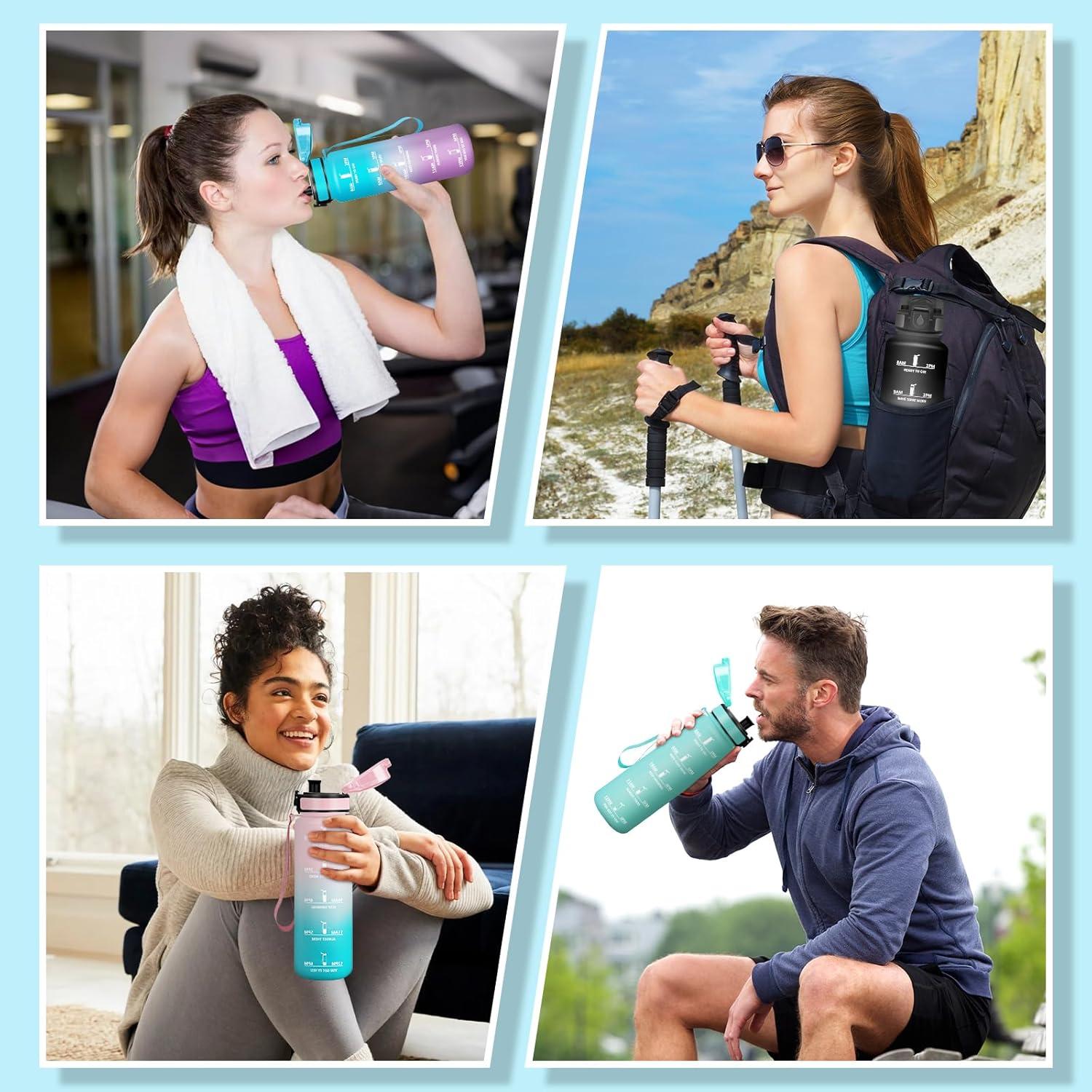 image:imageMotswedi Gourde 1l AntiFuite Gourde Sport avec Marqueur de Temps Bouteille deau Rutilisable Bouteille pour Sport Randonne Yoga Fitness Noir RougeBleu Violet