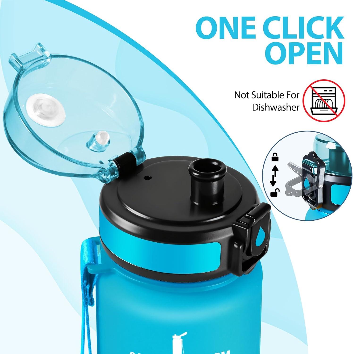 image:imageMotswedi Gourde 1l AntiFuite Gourde Sport avec Marqueur de Temps Bouteille deau Rutilisable Bouteille pour Sport Randonne Yoga Fitness Noir RougeBleu Violet