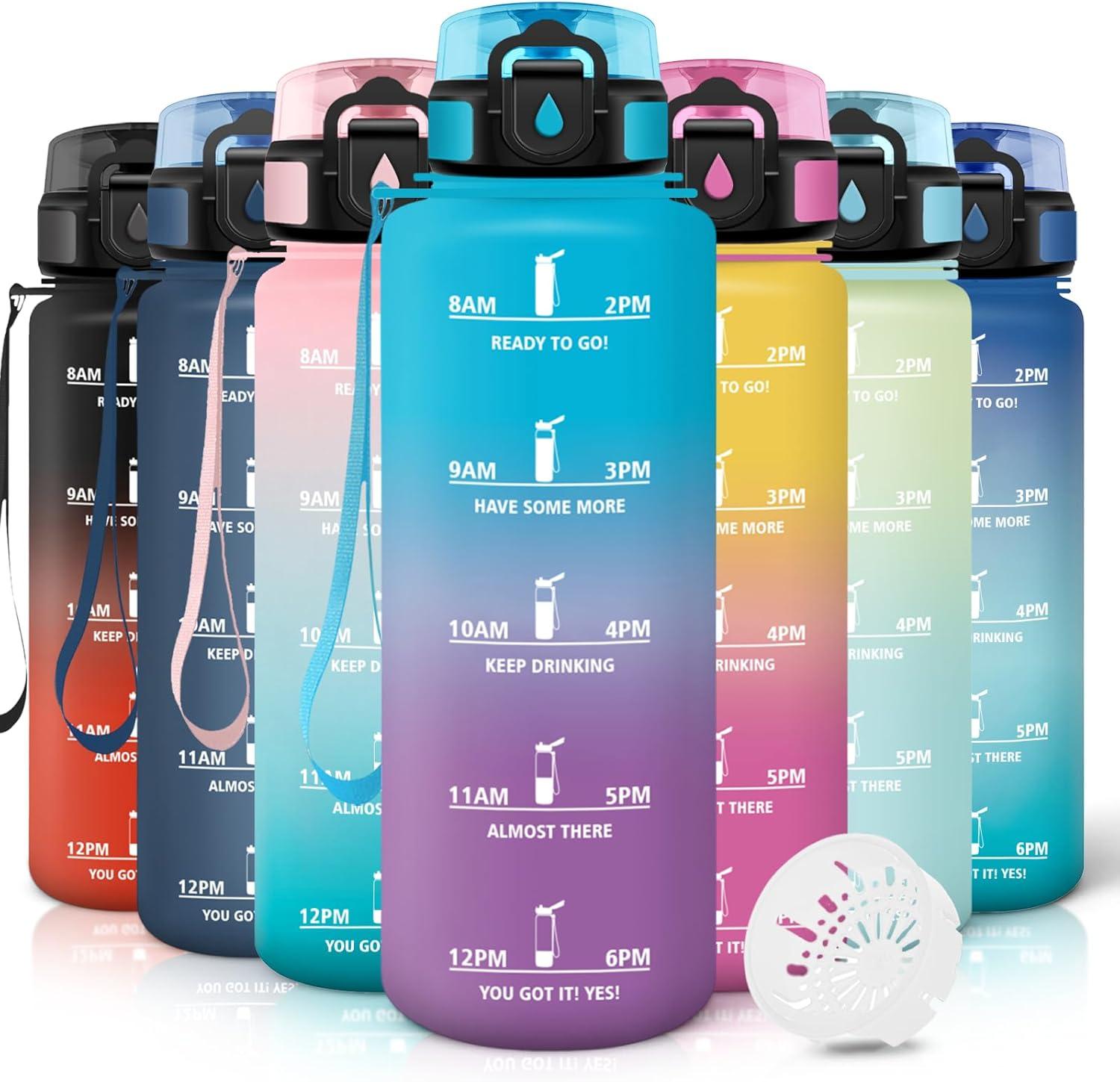 image:imageMotswedi Gourde 1l AntiFuite Gourde Sport avec Marqueur de Temps Bouteille deau Rutilisable Bouteille pour Sport Randonne Yoga Fitness Noir RougeBleu Violet