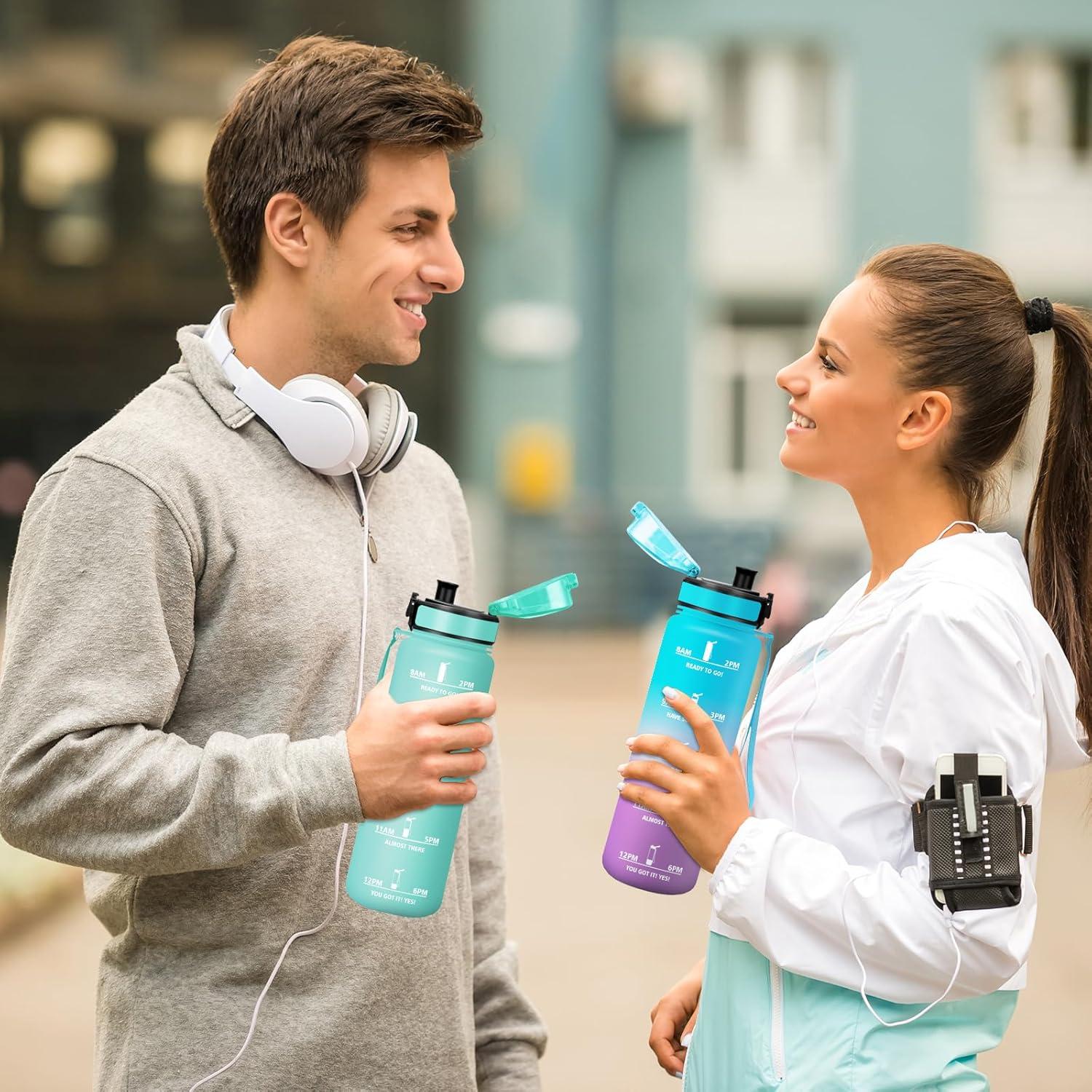 image:imageMotswedi Gourde 1l AntiFuite Gourde Sport avec Marqueur de Temps Bouteille deau Rutilisable Bouteille pour Sport Randonne Yoga Fitness Noir RougeBleu Violet