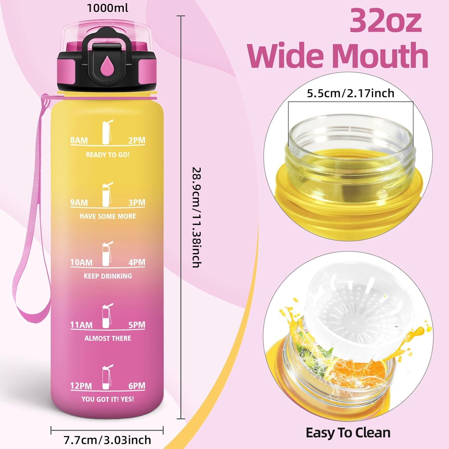 image:imageMotswedi Gourde 1l AntiFuite Gourde Sport avec Marqueur de Temps Bouteille deau Rutilisable Bouteille pour Sport Randonne Yoga Fitness Noir RougeJaune Rose