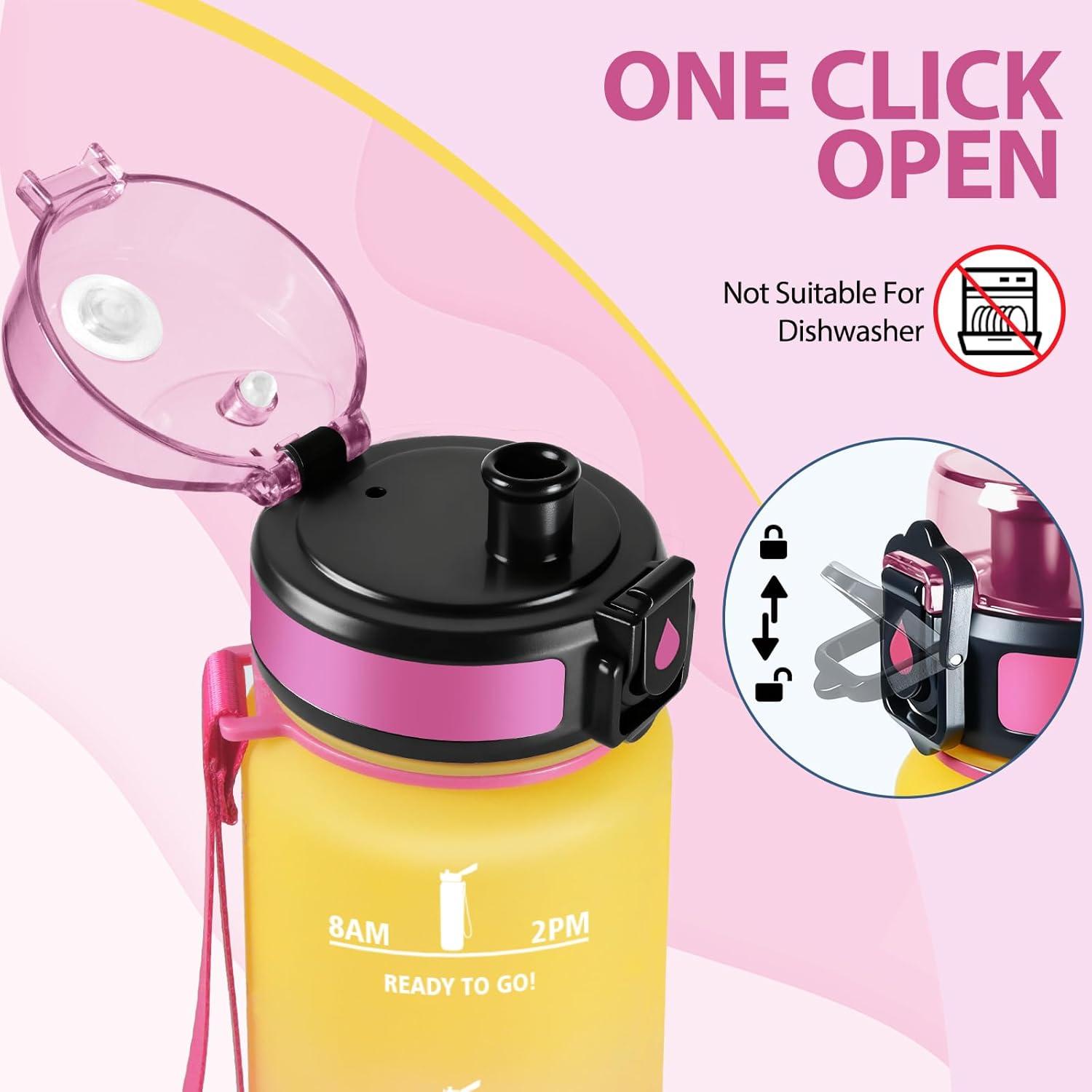 image:imageMotswedi Gourde 1l AntiFuite Gourde Sport avec Marqueur de Temps Bouteille deau Rutilisable Bouteille pour Sport Randonne Yoga Fitness Noir RougeJaune Rose