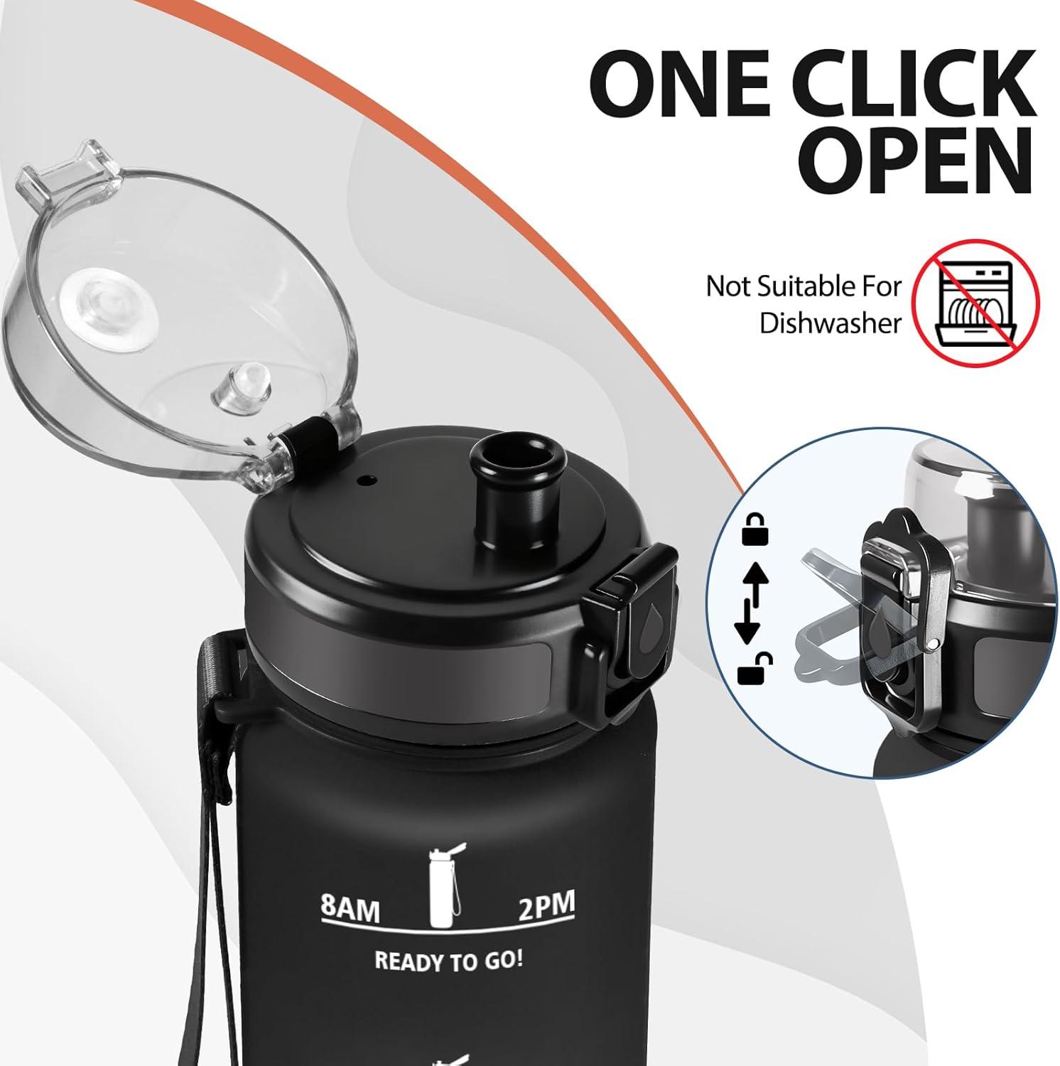 image:imageMotswedi Gourde 1l AntiFuite Gourde Sport avec Marqueur de Temps Bouteille deau Rutilisable Bouteille pour Sport Randonne Yoga Fitness Noir RougeNoir Rouge