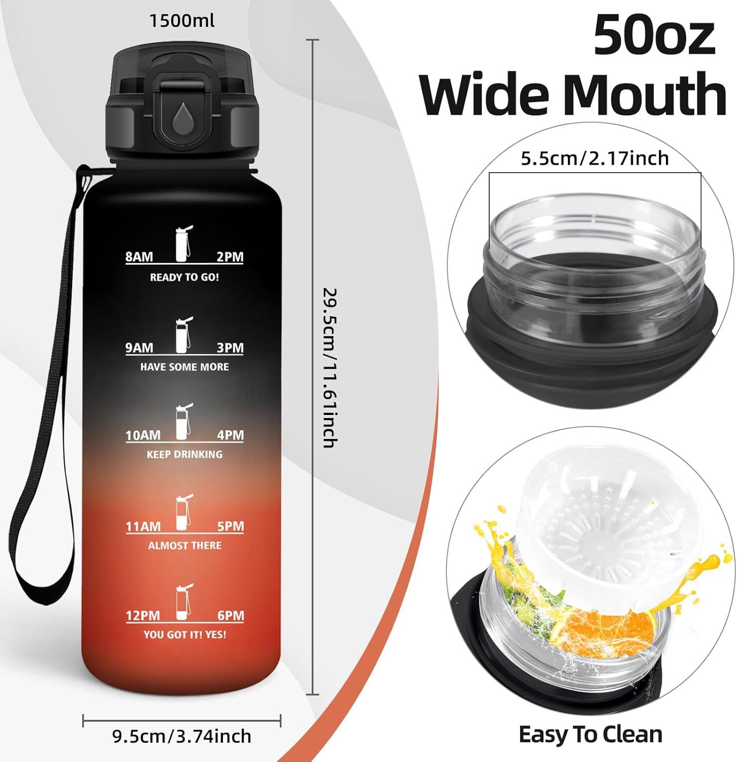 image:imageMotswedi Gourde 1l AntiFuite Gourde Sport avec Marqueur de Temps Bouteille deau Rutilisable Bouteille pour Sport Randonne Yoga Fitness Noir RougeNoir Rouge