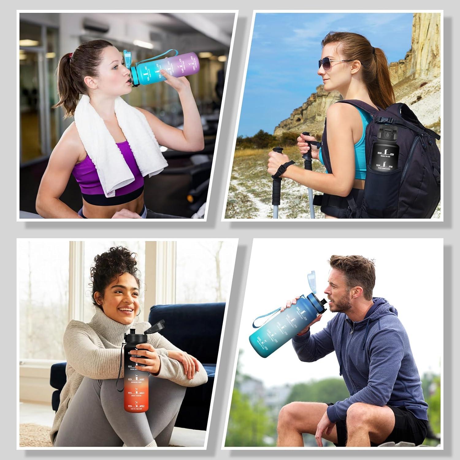image:imageMotswedi Gourde 1l AntiFuite Gourde Sport avec Marqueur de Temps Bouteille deau Rutilisable Bouteille pour Sport Randonne Yoga Fitness Noir RougeNoir Rouge