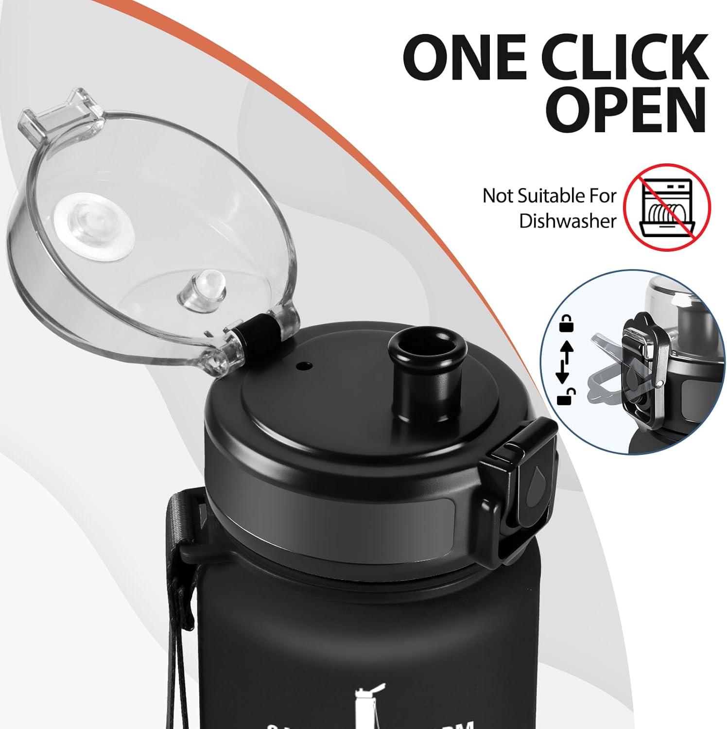 image:imageMotswedi Gourde 1l AntiFuite Gourde Sport avec Marqueur de Temps Bouteille deau Rutilisable Bouteille pour Sport Randonne Yoga Fitness Noir RougeNoir Rouge