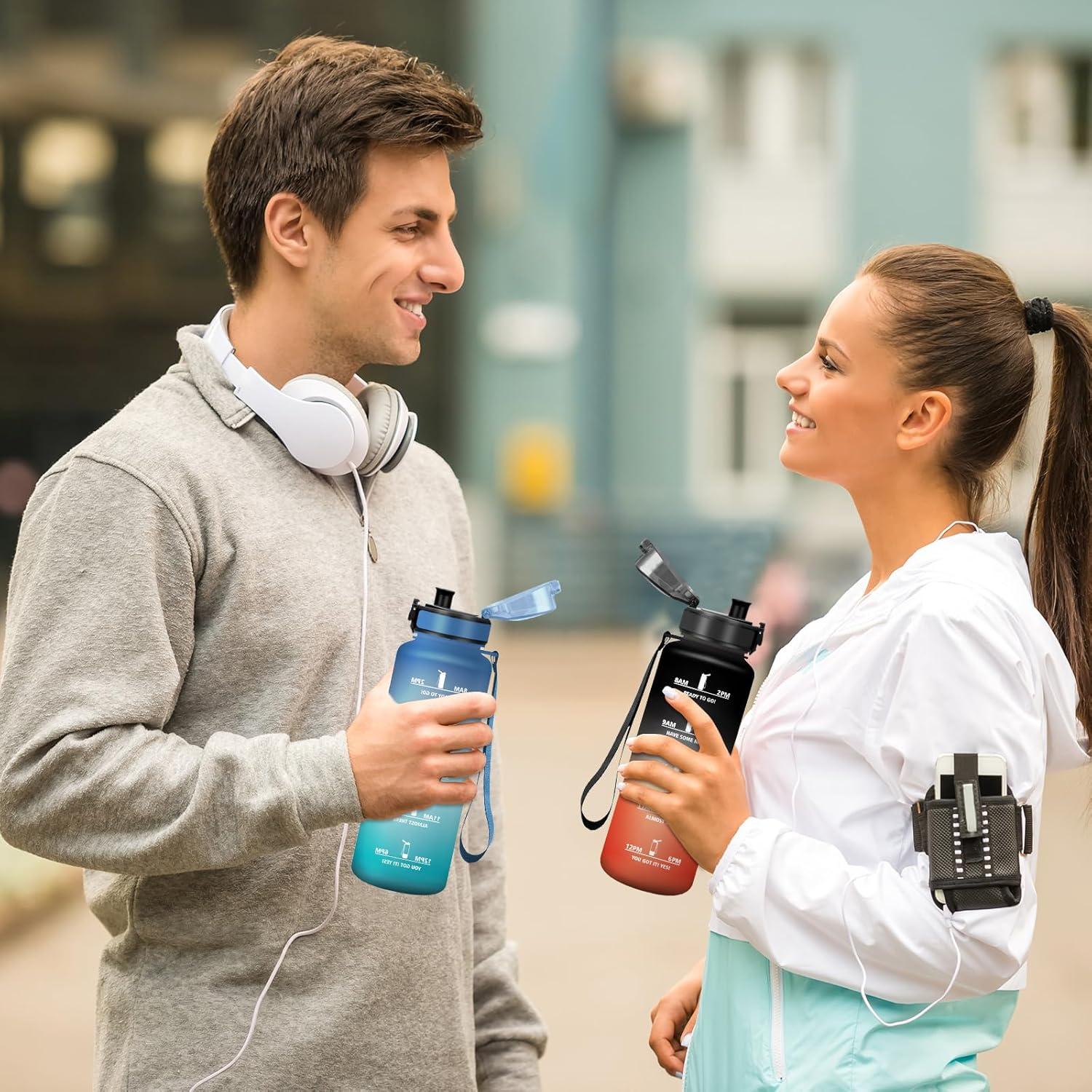 image:imageMotswedi Gourde 1l AntiFuite Gourde Sport avec Marqueur de Temps Bouteille deau Rutilisable Bouteille pour Sport Randonne Yoga Fitness Noir RougeNoir Rouge
