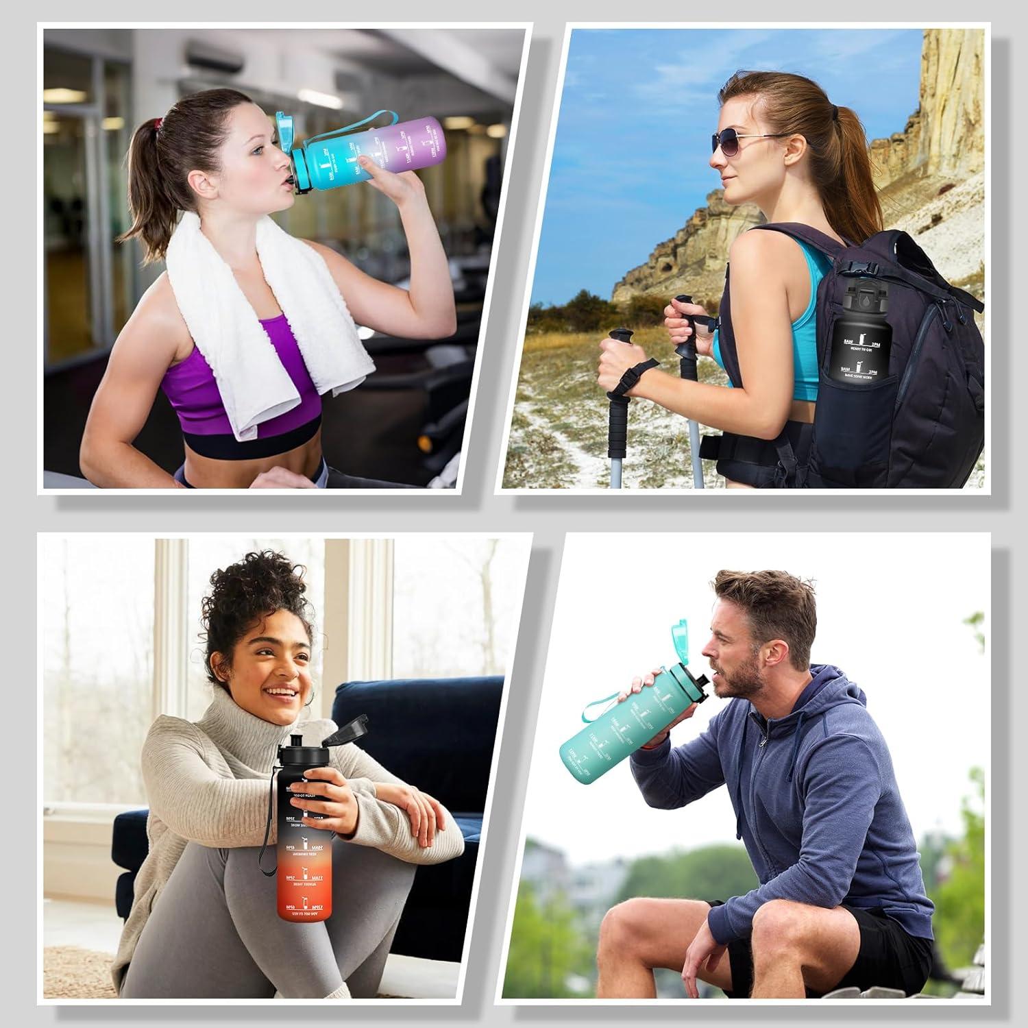 image:imageMotswedi Gourde 1l AntiFuite Gourde Sport avec Marqueur de Temps Bouteille deau Rutilisable Bouteille pour Sport Randonne Yoga Fitness Noir RougeNoir Rouge