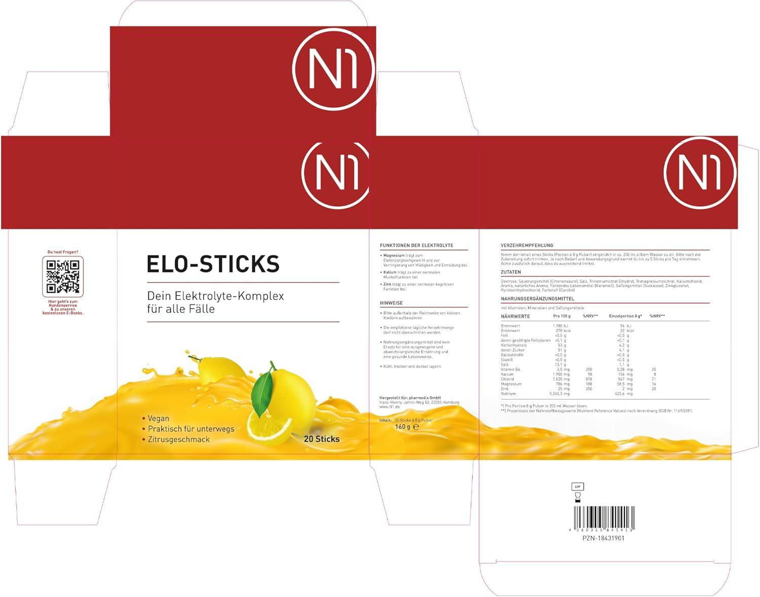 image:imageN1 EloSticks Lot de 40 btonnets de poudre dlectrolyte au got dagrumes pour une hydratation rapide et un quilibre des minraux avec les sels les sucre les minraux320 g Lot de 1