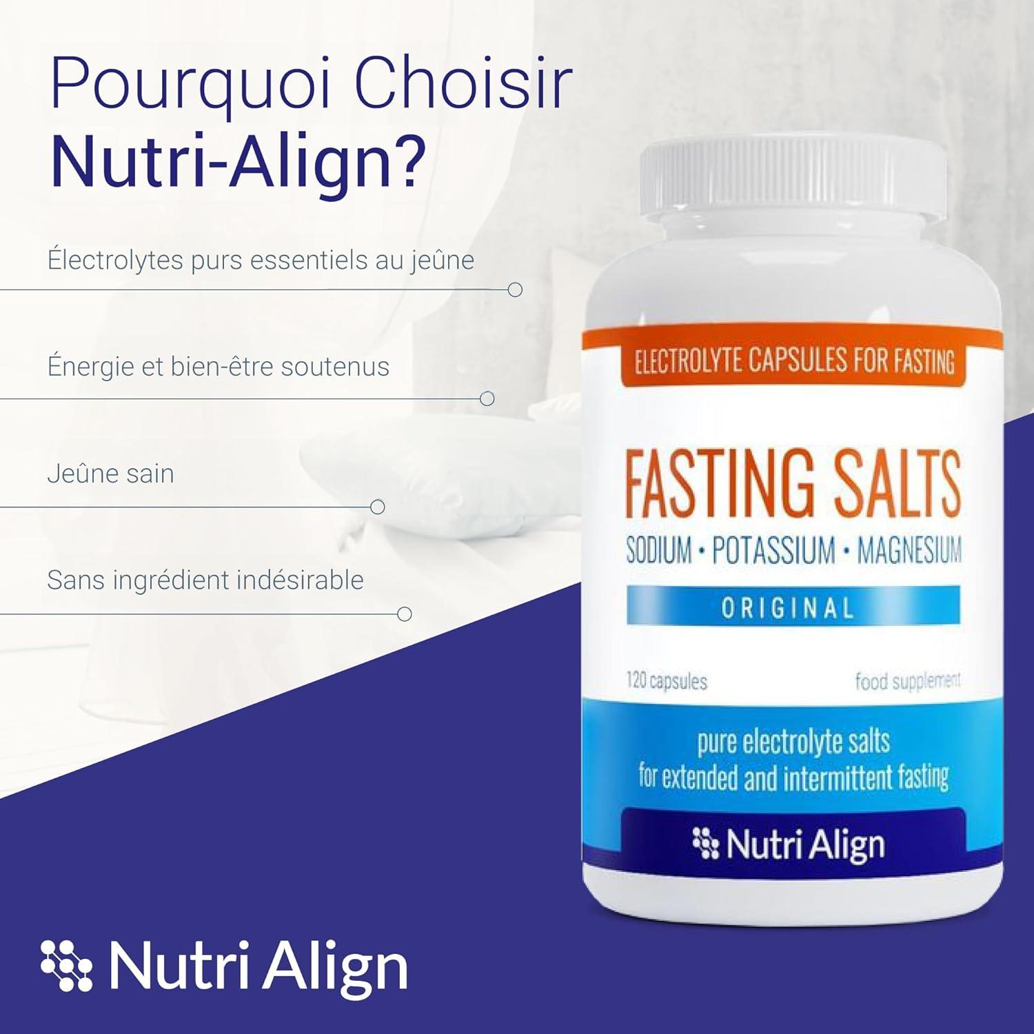 image:imageNutriAlign Sels de Jene Electrolytes 120 Glules lectrolytes de Sodium de Potassium et de Magnsium Glules Dlectrolytes purs pour Jene Prolong et Intermittent Sans Sucre