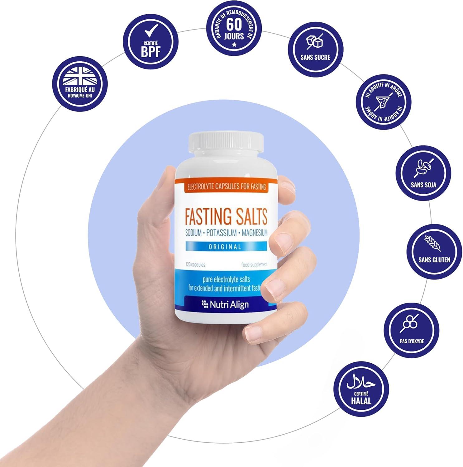 image:imageNutriAlign Sels de Jene Electrolytes 120 Glules lectrolytes de Sodium de Potassium et de Magnsium Glules Dlectrolytes purs pour Jene Prolong et Intermittent Sans Sucre