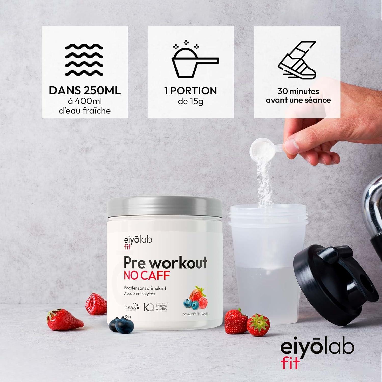 image:imagePre Workout sans Cafine ni Cratine Citrulline Kyowa et BCAA instantans lectrolytes pour Hydratation Optimale LArginine Bta Alanine ampamp Taurine 300g de Poudre Fruits Rouges EiyolabFruits Rouges