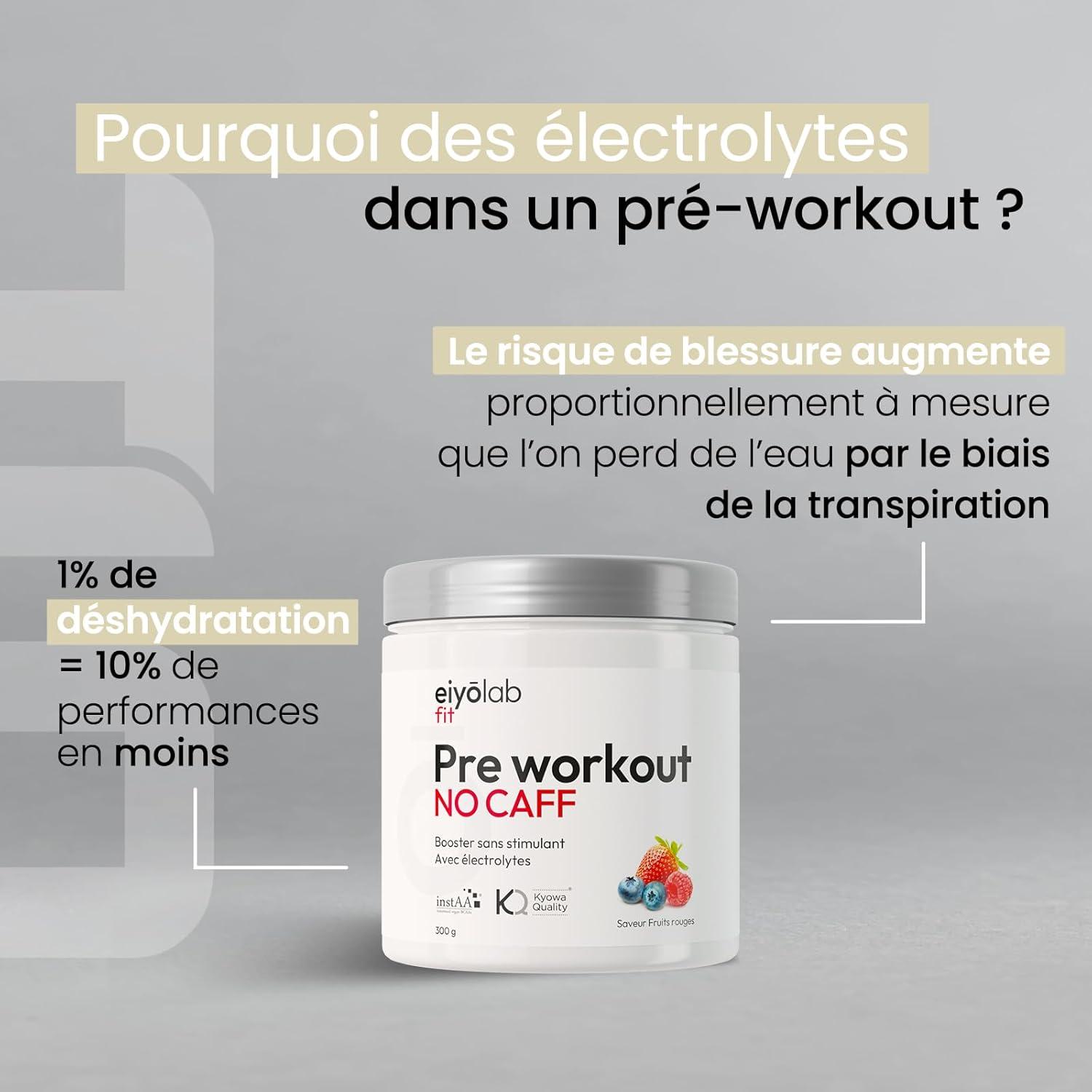 image:imagePre Workout sans Cafine ni Cratine Citrulline Kyowa et BCAA instantans lectrolytes pour Hydratation Optimale LArginine Bta Alanine ampamp Taurine 300g de Poudre Fruits Rouges EiyolabFruits Rouges