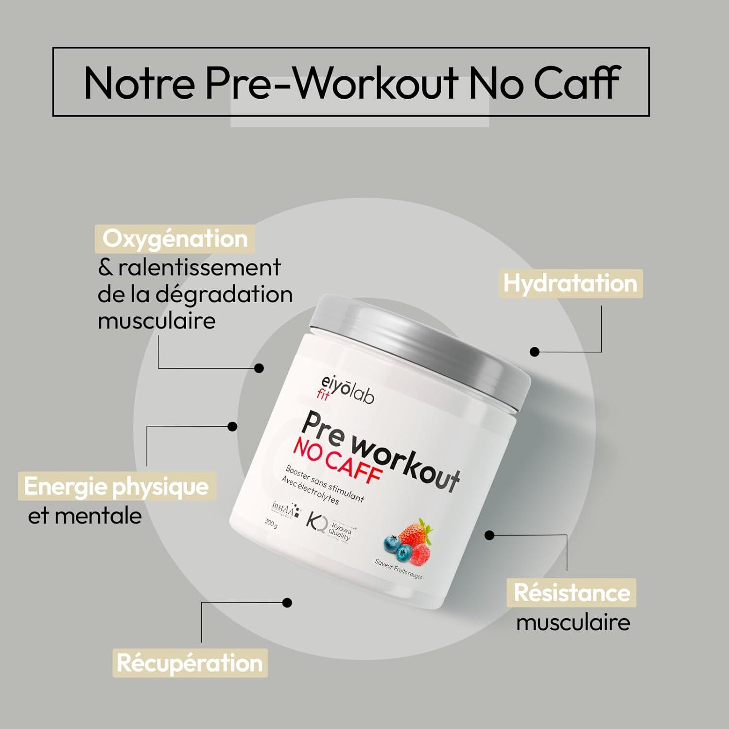 image:imagePre Workout sans Cafine ni Cratine Citrulline Kyowa et BCAA instantans lectrolytes pour Hydratation Optimale LArginine Bta Alanine ampamp Taurine 300g de Poudre Fruits Rouges EiyolabFruits Rouges