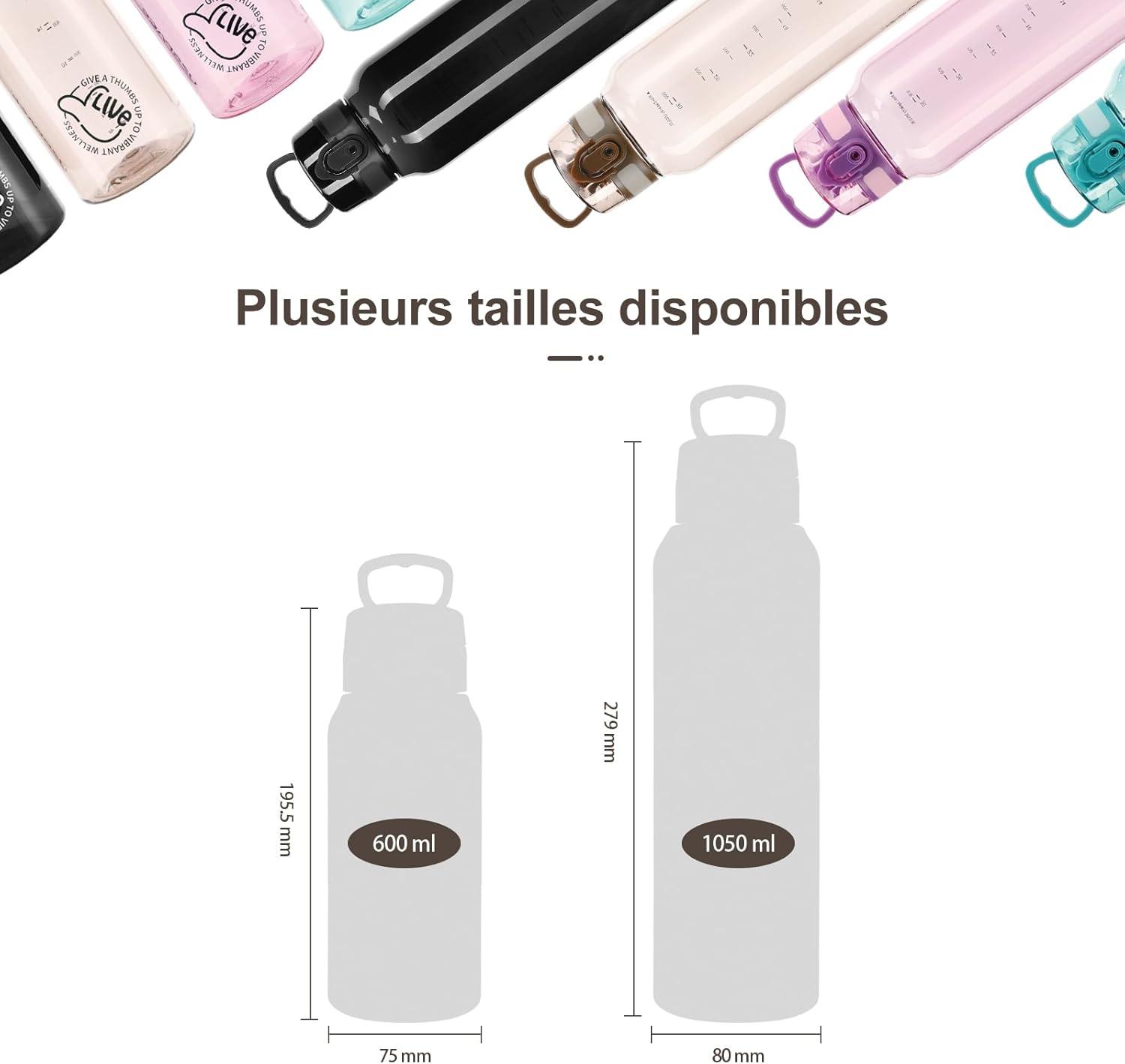 image:imageUZSPACE Gourde Sport 1L Gourde Adulte Transparente sans BPA avec Poigne tanche Bouteille deau Idal pour Fitness et Voyage Bleu ArdoiseChne Brun