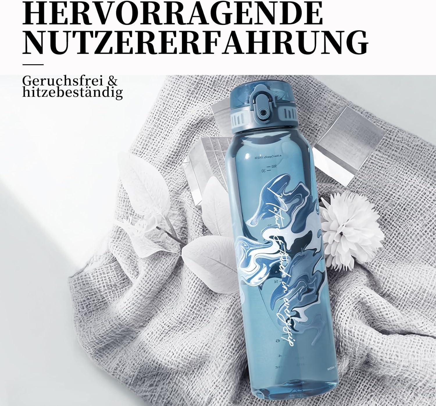 image:imageUZSPACE Gourde Sport 1L Gourde Adulte Transparente sans BPA avec Poigne tanche Bouteille deau Idal pour Fitness et Voyage Bleu ArdoiseImprim Artistique Bleu Ardoise
