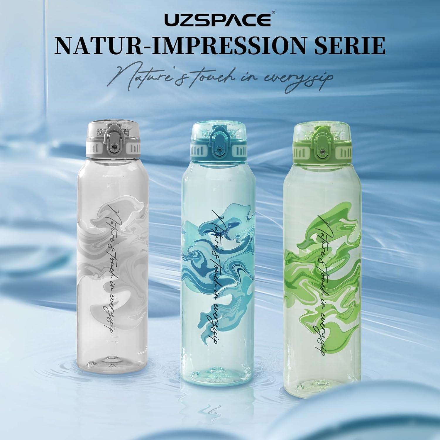 image:imageUZSPACE Gourde Sport 1L Gourde Adulte Transparente sans BPA avec Poigne tanche Bouteille deau Idal pour Fitness et Voyage Bleu ArdoiseImprim Artistique Gris Silex