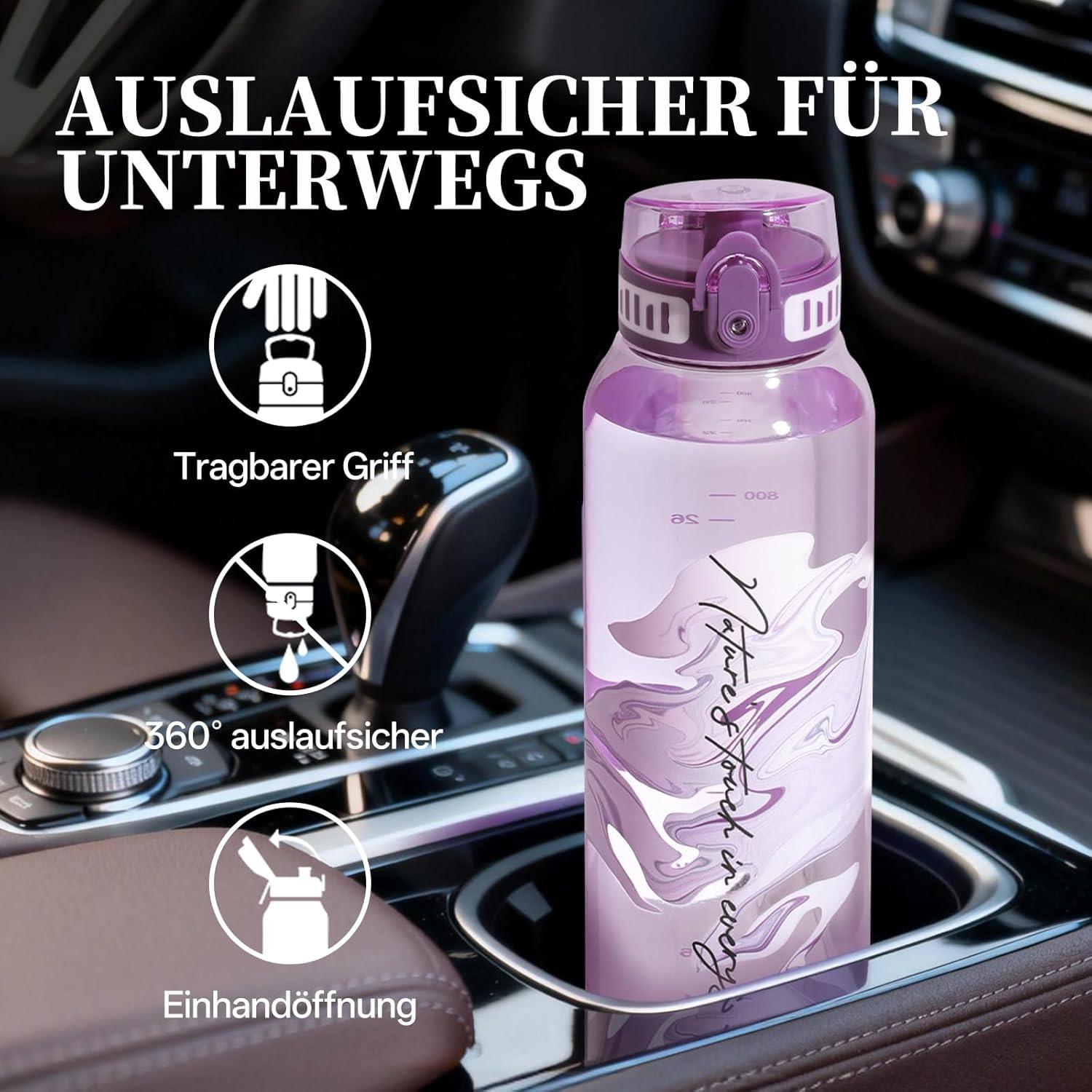 image:imageUZSPACE Gourde Sport 1L Gourde Adulte Transparente sans BPA avec Poigne tanche Bouteille deau Idal pour Fitness et Voyage Bleu ArdoiseImprim Artistique Violet