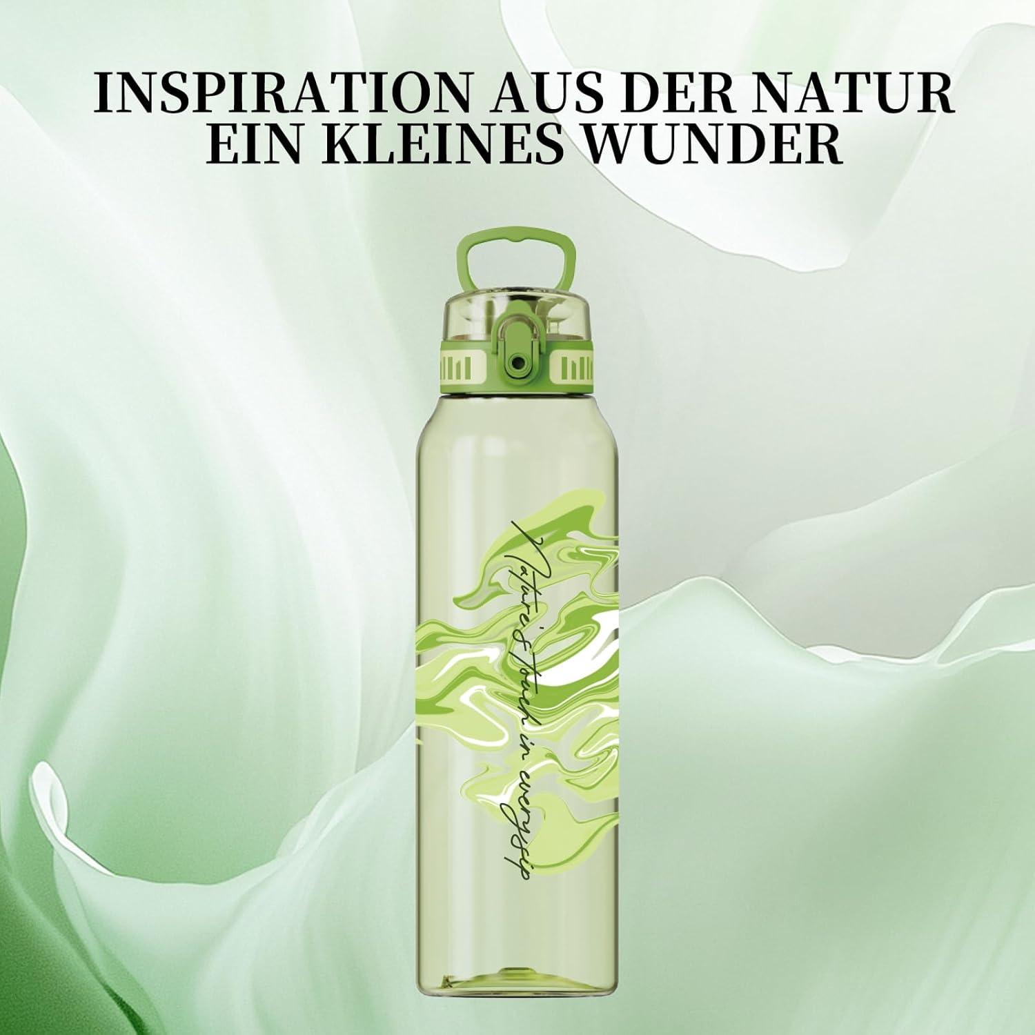 image:imageUZSPACE Gourde Sport 1L Gourde Adulte Transparente sans BPA avec Poigne tanche Bouteille deau Idal pour Fitness et Voyage Bleu ArdoiseImprim Artistique Citron Vert