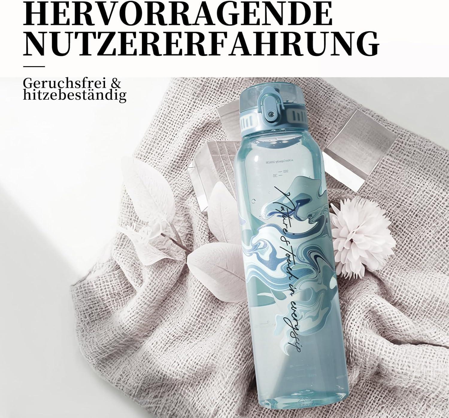 image:imageUZSPACE Gourde Sport 1L Gourde Adulte Transparente sans BPA avec Poigne tanche Bouteille deau Idal pour Fitness et Voyage Bleu ArdoiseImprim Artistique Bleu Brumeux