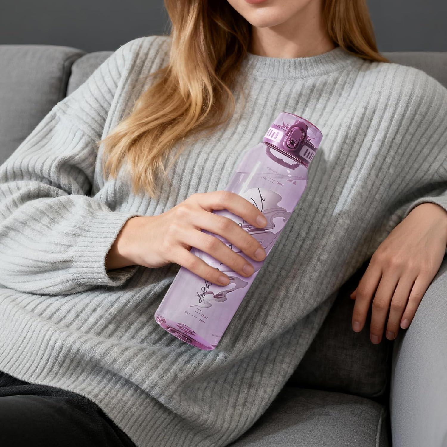 image:imageUZSPACE Gourde Sport 1L Gourde Adulte Transparente sans BPA avec Poigne tanche Bouteille deau Idal pour Fitness et Voyage Bleu ArdoiseImprim Artistique Violet