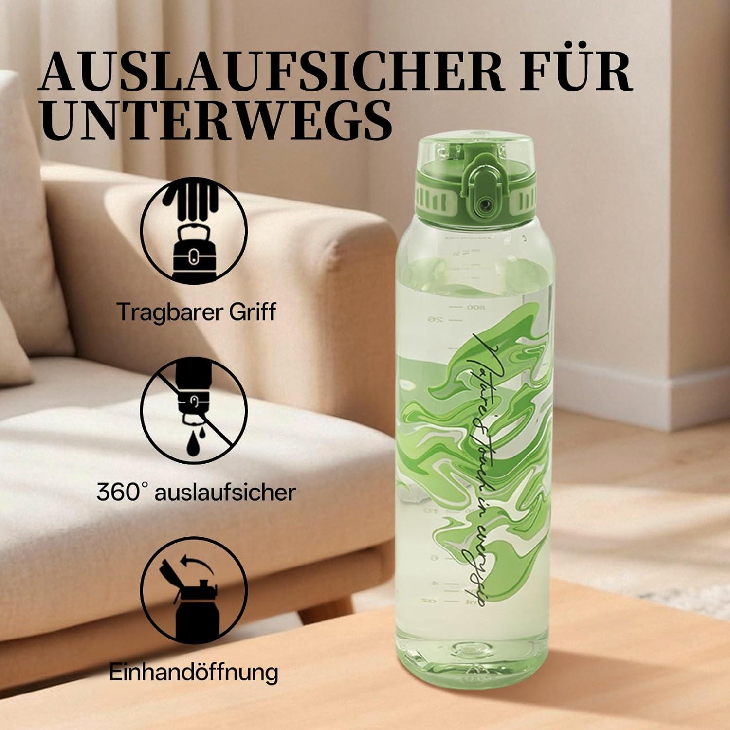image:imageUZSPACE Gourde Sport 1L Gourde Adulte Transparente sans BPA avec Poigne tanche Bouteille deau Idal pour Fitness et Voyage Bleu ArdoiseImprim Artistique Citron Vert