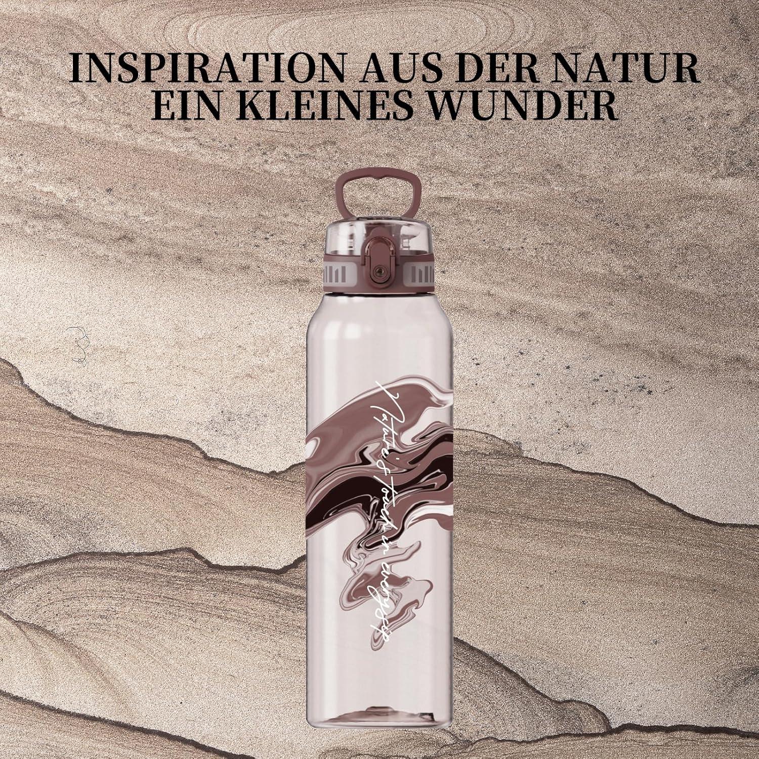 image:imageUZSPACE Gourde Sport 1L Gourde Adulte Transparente sans BPA avec Poigne tanche Bouteille deau Idal pour Fitness et Voyage Bleu ArdoiseImprim Artistique Chne Brun