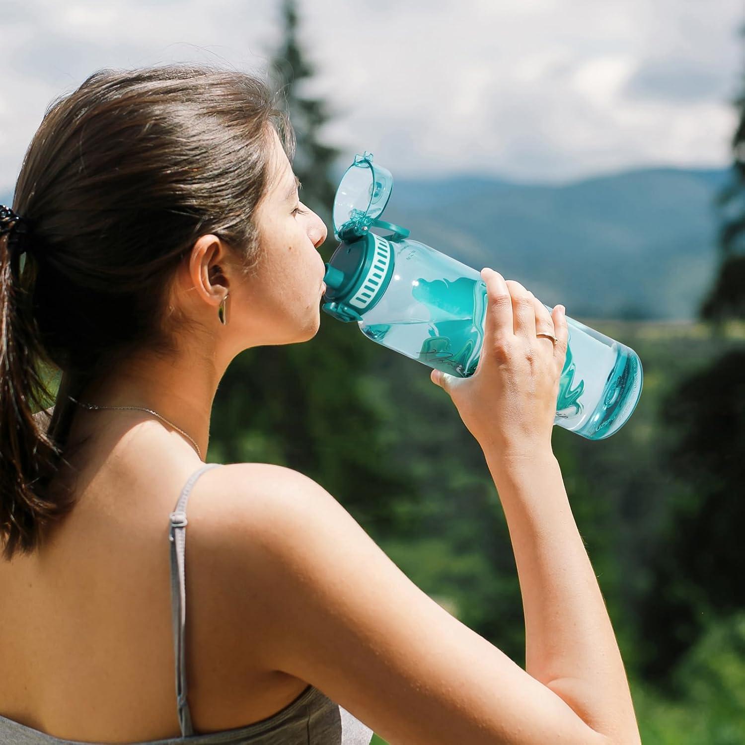 image:imageUZSPACE Gourde Sport 1L Gourde Adulte Transparente sans BPA avec Poigne tanche Bouteille deau Idal pour Fitness et Voyage Bleu ArdoiseImprim Artistique Turquoise
