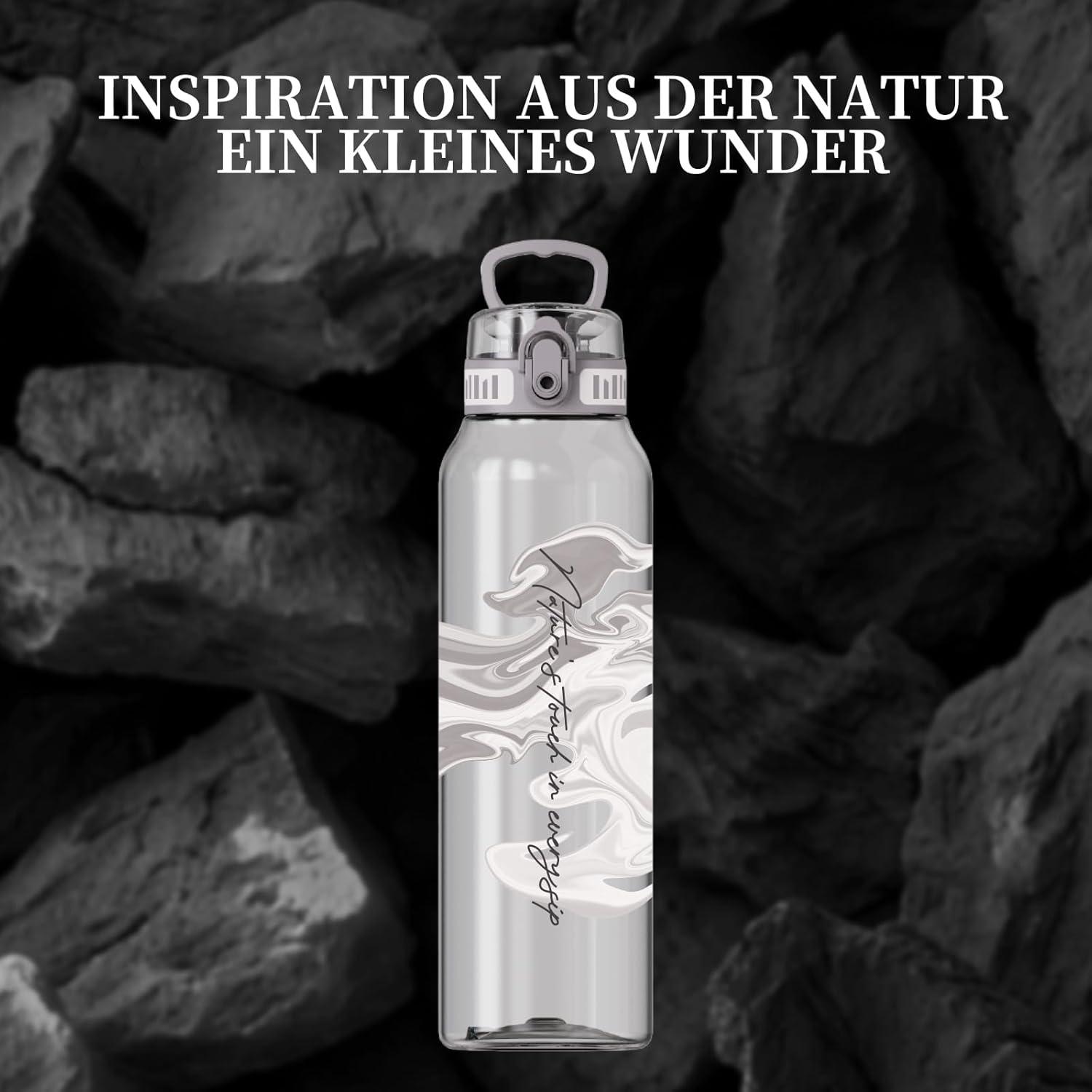 image:imageUZSPACE Gourde Sport 1L Gourde Adulte Transparente sans BPA avec Poigne tanche Bouteille deau Idal pour Fitness et Voyage Bleu ArdoiseImprim Artistique Gris Silex