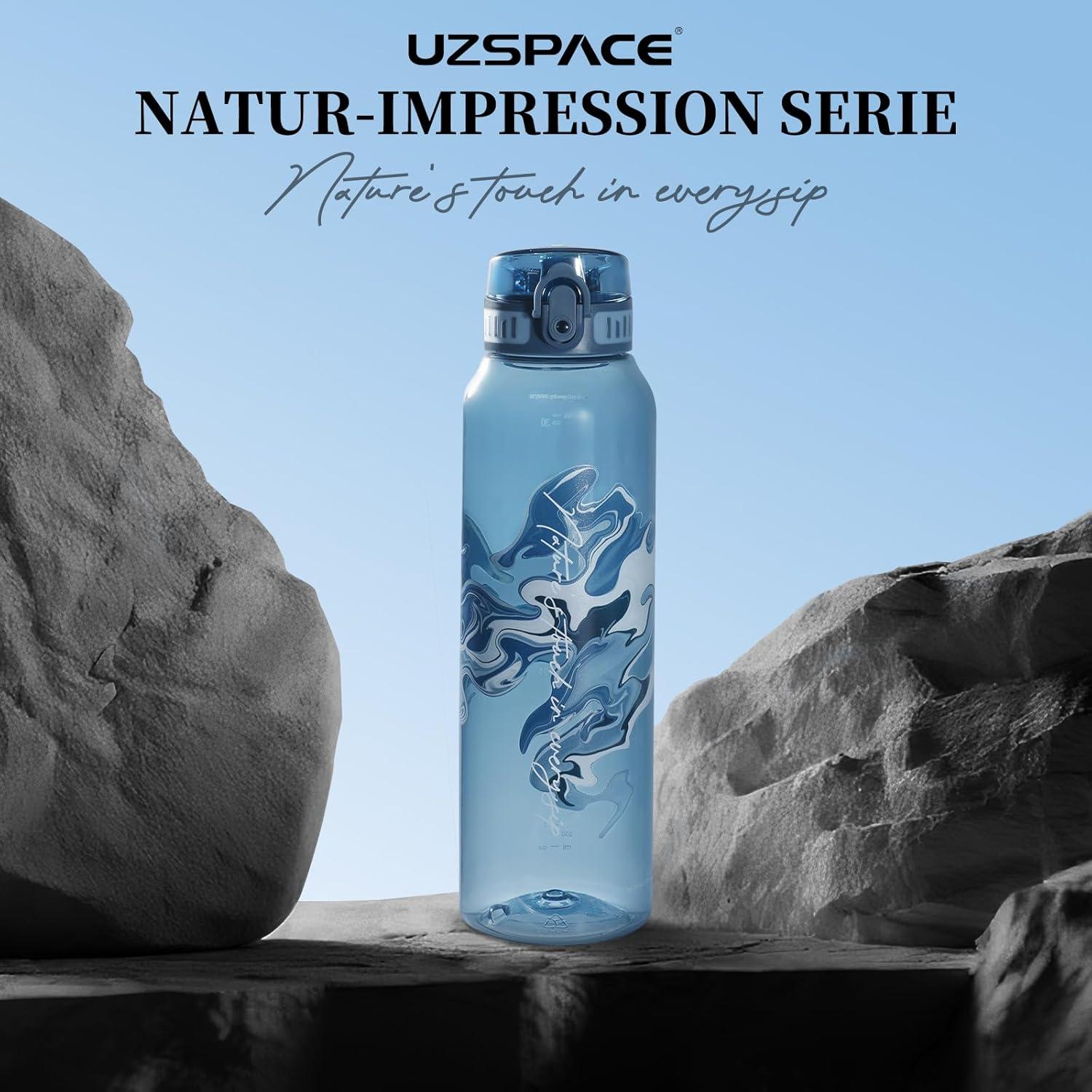 image:imageUZSPACE Gourde Sport 1L Gourde Adulte Transparente sans BPA avec Poigne tanche Bouteille deau Idal pour Fitness et Voyage Bleu ArdoiseImprim Artistique Bleu Ardoise