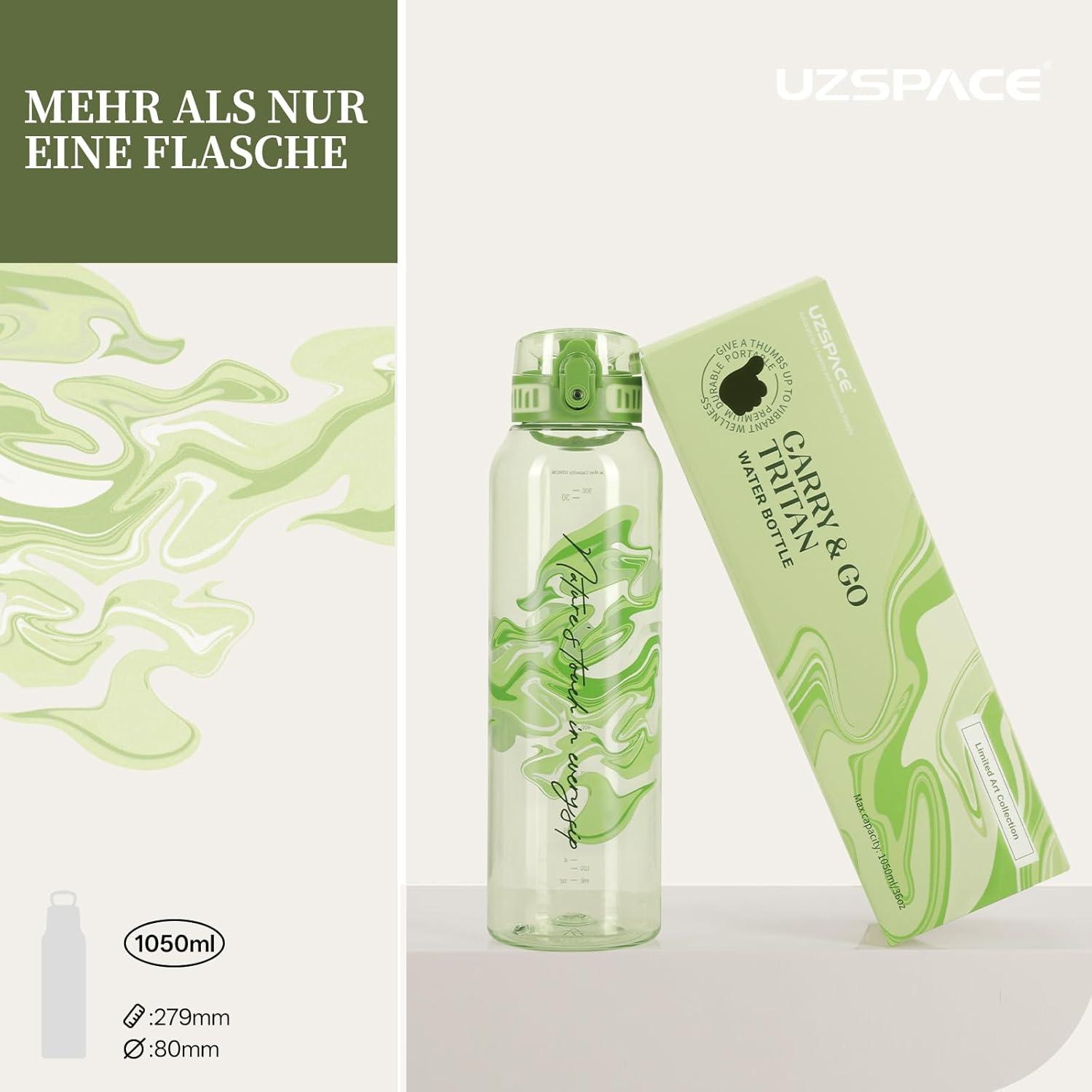 image:imageUZSPACE Gourde Sport 1L Gourde Adulte Transparente sans BPA avec Poigne tanche Bouteille deau Idal pour Fitness et Voyage Bleu ArdoiseImprim Artistique Citron Vert