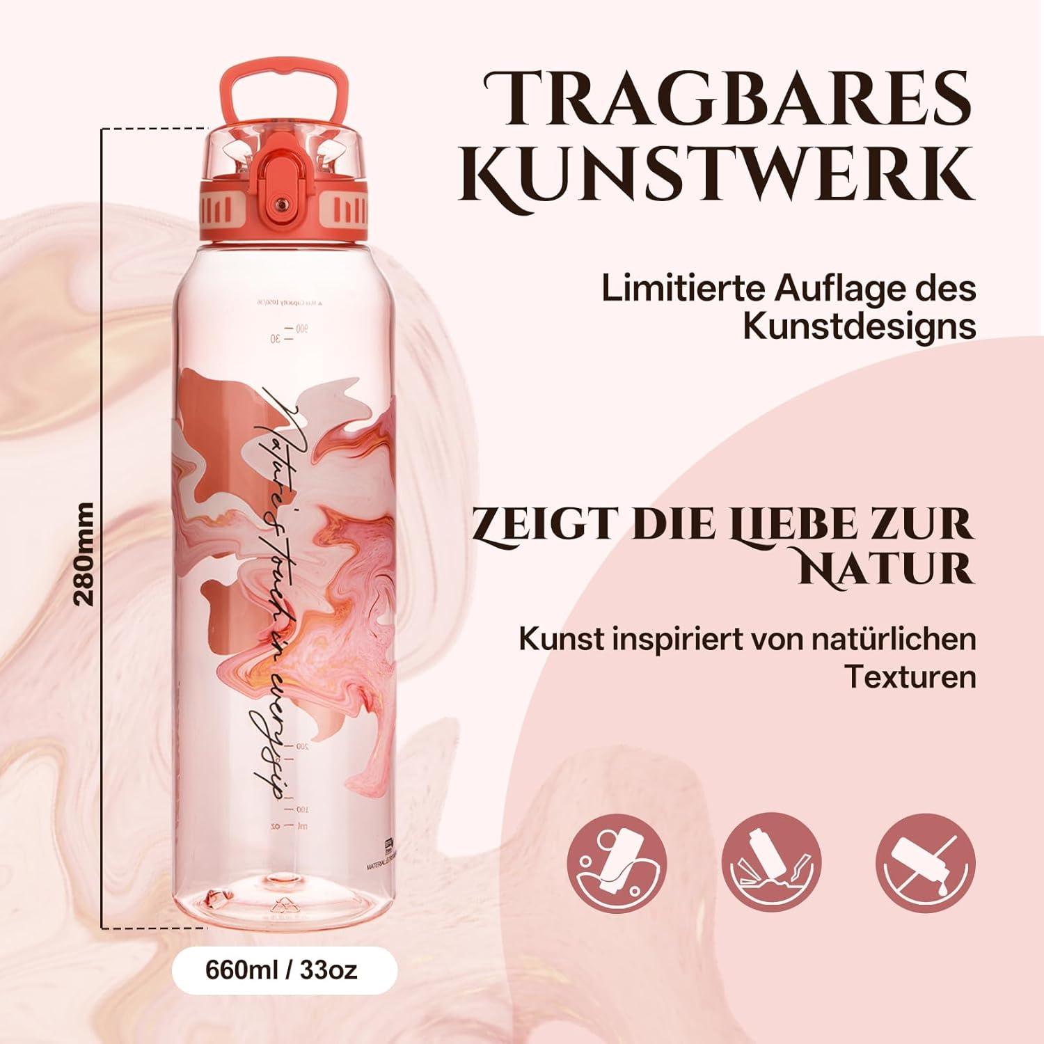 image:imageUZSPACE Gourde Sport 1L Gourde Adulte Transparente sans BPA avec Poigne tanche Bouteille deau Idal pour Fitness et Voyage Bleu ArdoiseImprim Artistique Blush