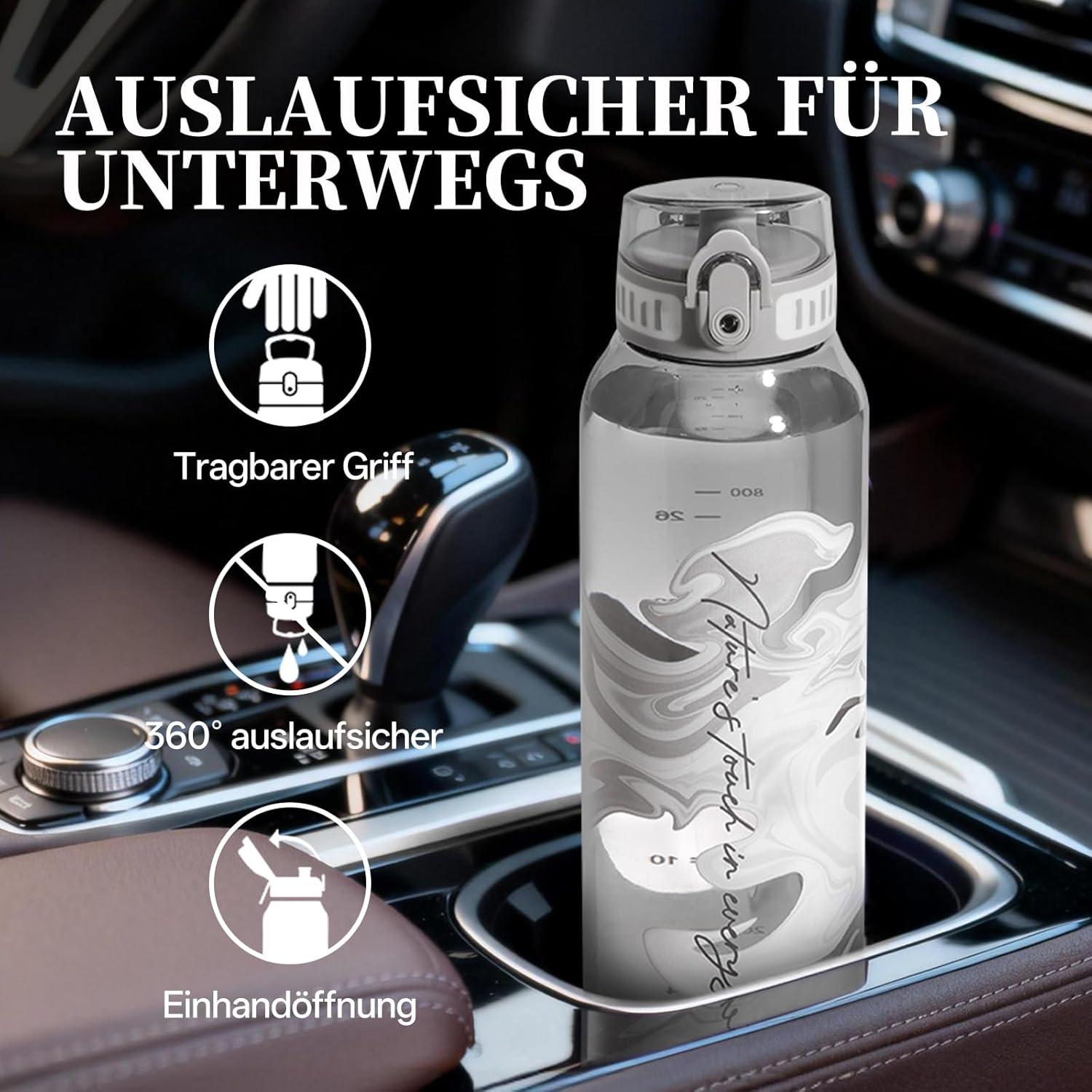 image:imageUZSPACE Gourde Sport 1L Gourde Adulte Transparente sans BPA avec Poigne tanche Bouteille deau Idal pour Fitness et Voyage Bleu ArdoiseImprim Artistique Gris Silex