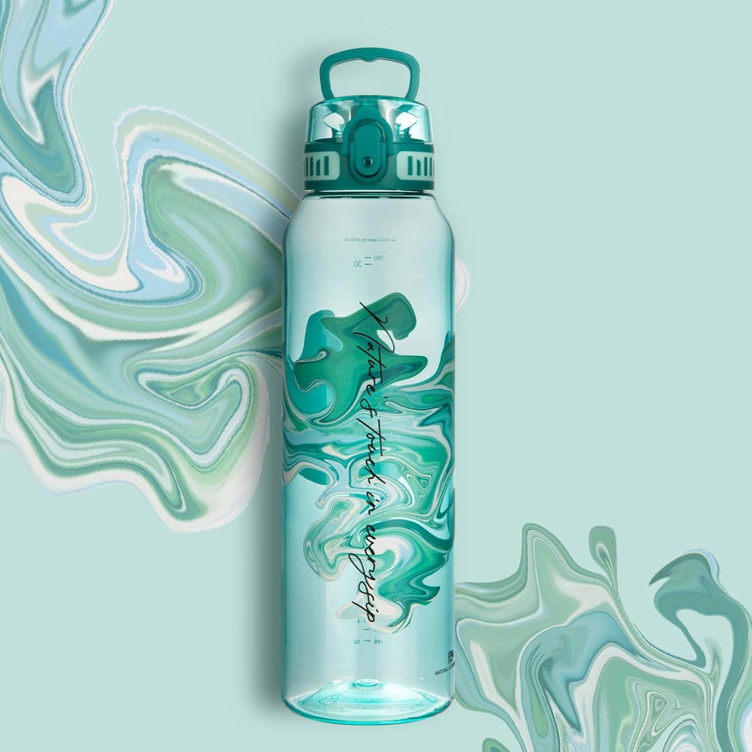 image:imageUZSPACE Gourde Sport 1L Gourde Adulte Transparente sans BPA avec Poigne tanche Bouteille deau Idal pour Fitness et Voyage Bleu ArdoiseImprim Artistique Turquoise