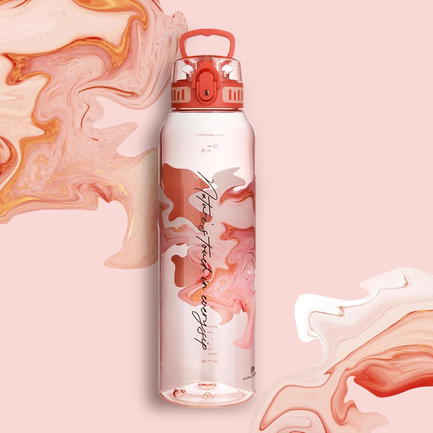image:imageUZSPACE Gourde Sport 1L Gourde Adulte Transparente sans BPA avec Poigne tanche Bouteille deau Idal pour Fitness et Voyage Bleu ArdoiseImprim Artistique Blush