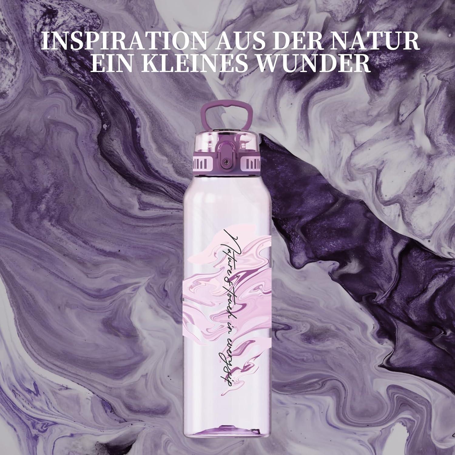 image:imageUZSPACE Gourde Sport 1L Gourde Adulte Transparente sans BPA avec Poigne tanche Bouteille deau Idal pour Fitness et Voyage Bleu ArdoiseImprim Artistique Violet