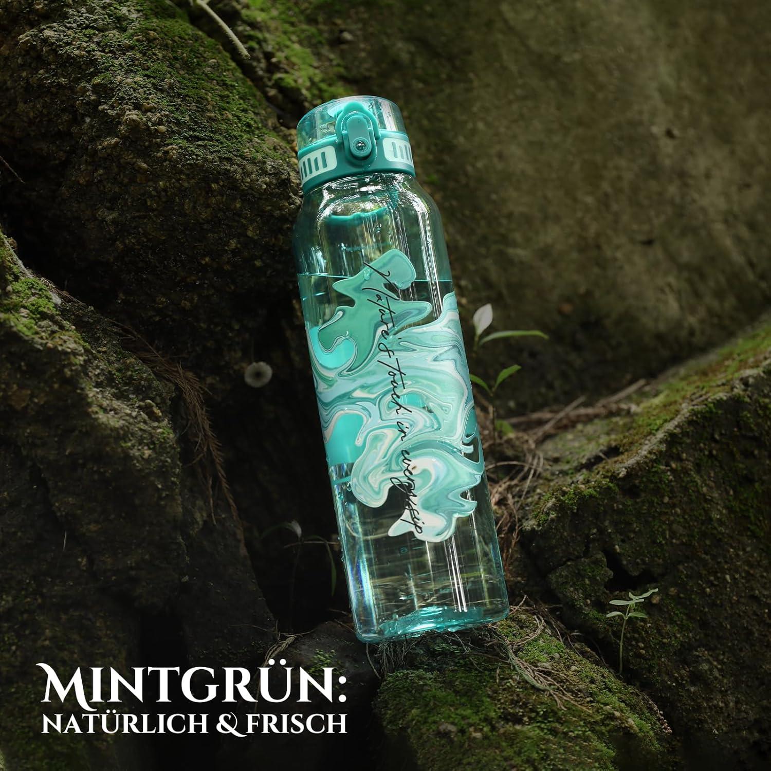 image:imageUZSPACE Gourde Sport 1L Gourde Adulte Transparente sans BPA avec Poigne tanche Bouteille deau Idal pour Fitness et Voyage Bleu ArdoiseImprim Artistique Turquoise