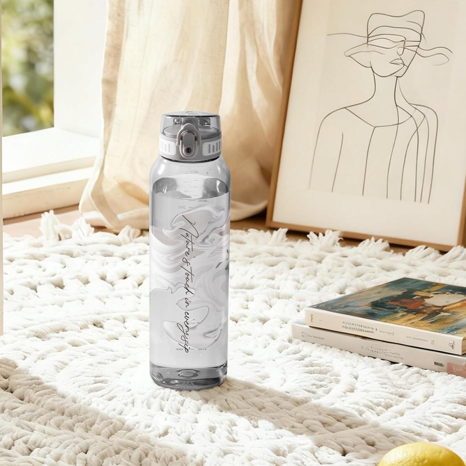 image:imageUZSPACE Gourde Sport 1L Gourde Adulte Transparente sans BPA avec Poigne tanche Bouteille deau Idal pour Fitness et Voyage Bleu ArdoiseImprim Artistique Gris Silex
