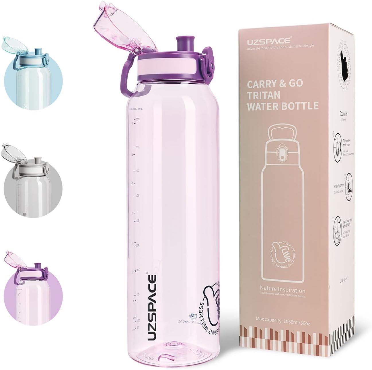 image:imageUZSPACE Gourde Sport 1L Gourde Adulte Transparente sans BPA avec Poigne tanche Bouteille deau Idal pour Fitness et Voyage Bleu ArdoiseViolet