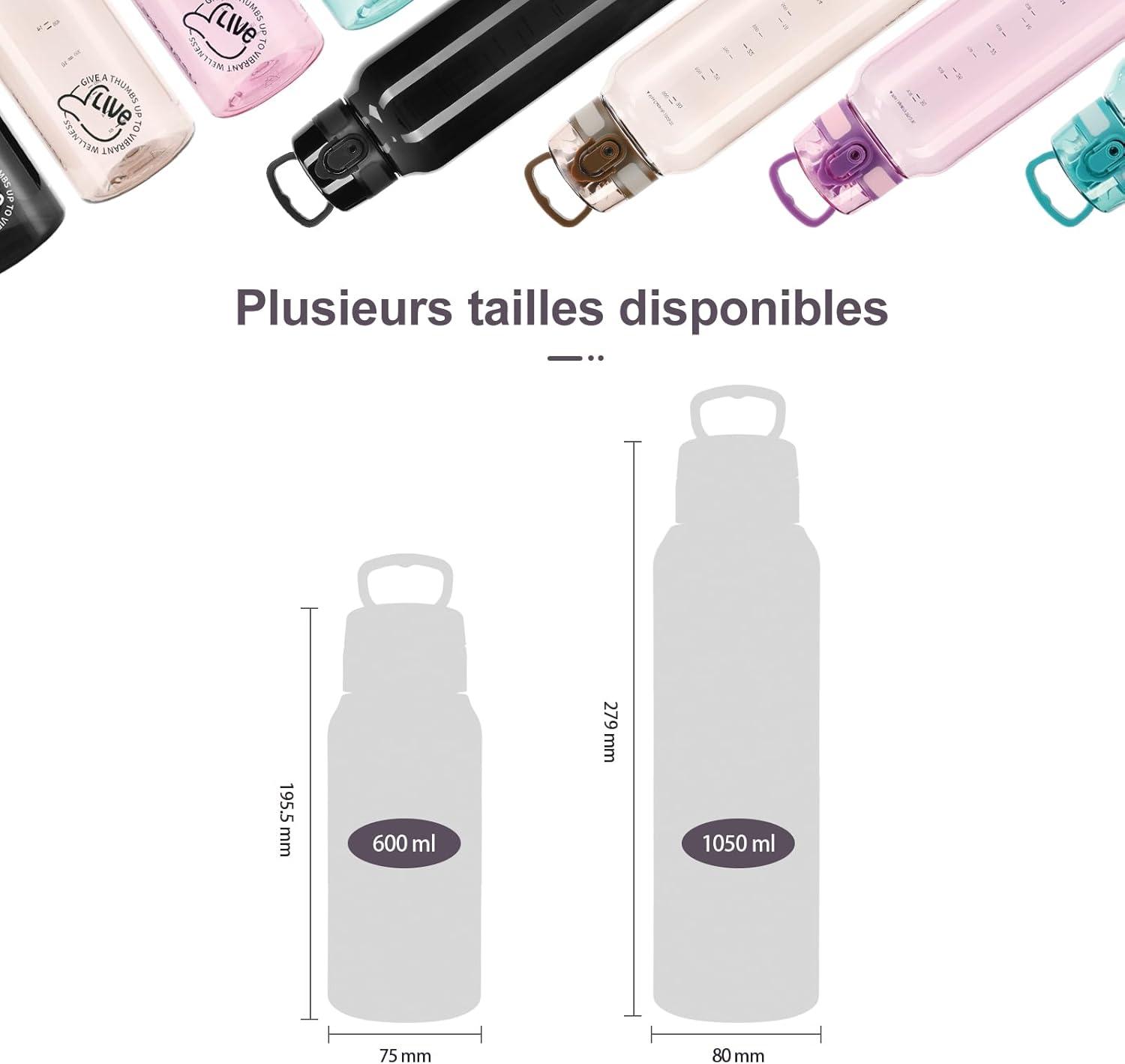 image:imageUZSPACE Gourde Sport 1L Gourde Adulte Transparente sans BPA avec Poigne tanche Bouteille deau Idal pour Fitness et Voyage Bleu ArdoiseViolet