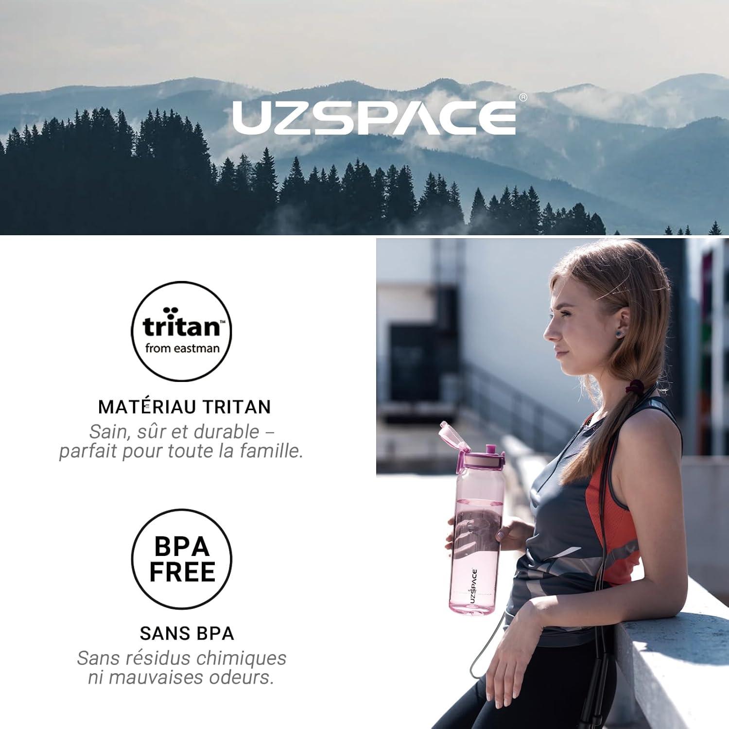 image:imageUZSPACE Gourde Sport 1L Gourde Adulte Transparente sans BPA avec Poigne tanche Bouteille deau Idal pour Fitness et Voyage Bleu ArdoiseViolet