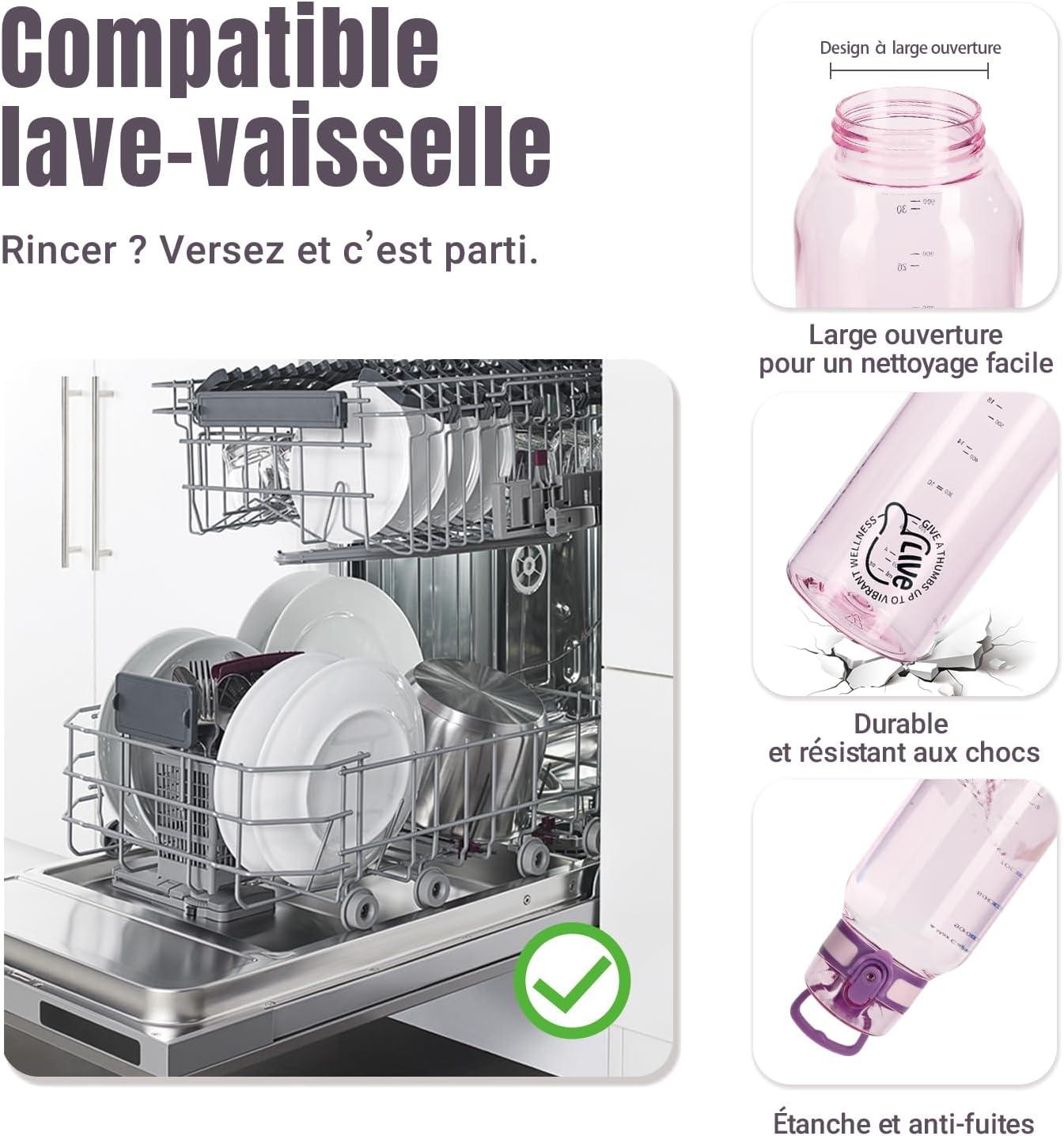 image:imageUZSPACE Gourde Sport 1L Gourde Adulte Transparente sans BPA avec Poigne tanche Bouteille deau Idal pour Fitness et Voyage Bleu ArdoiseViolet