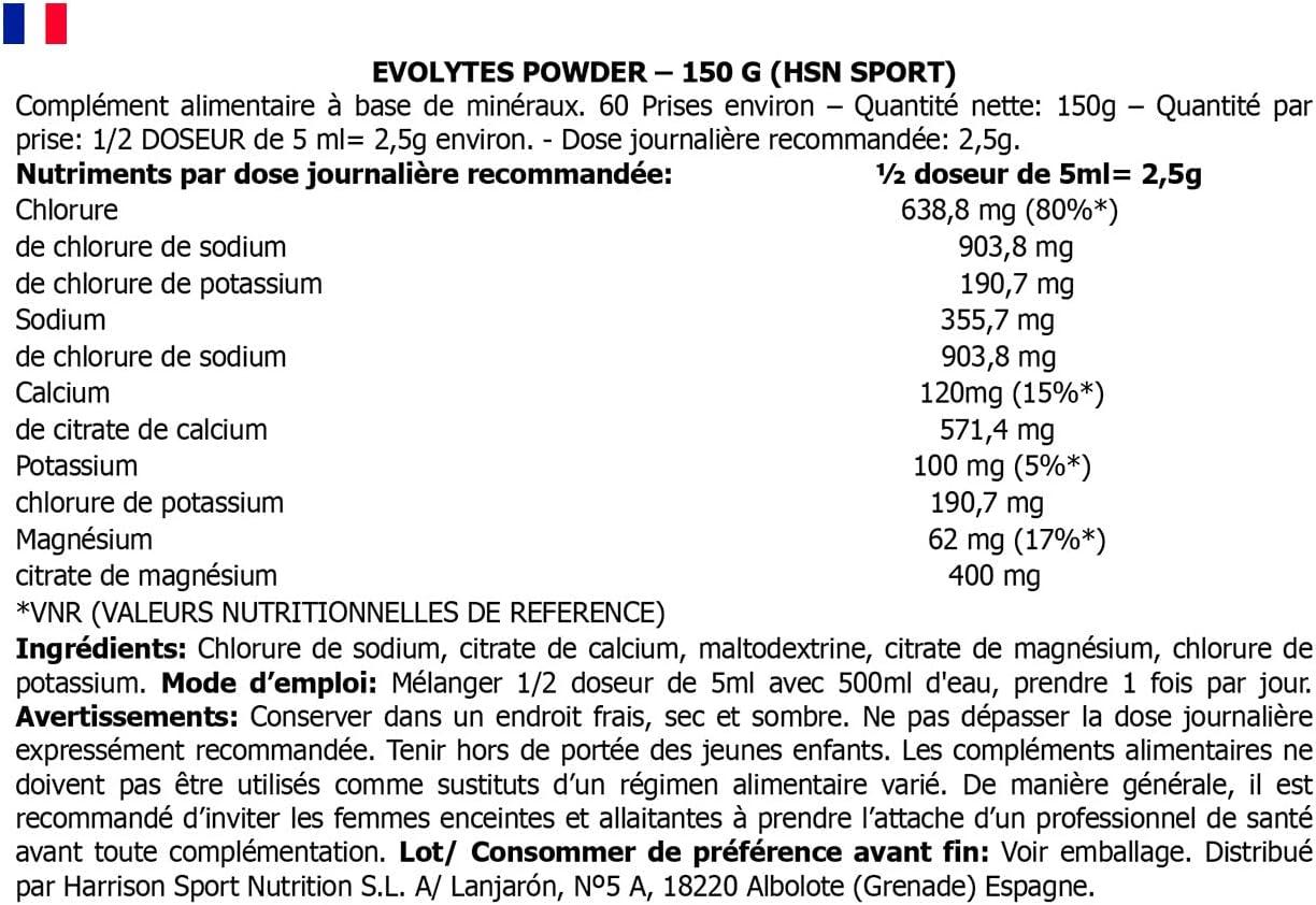 image:imagelectrolytes en poudre Evolytes de HSN Sels Minraux pour le Sport Sans Sucre Hydratation et Rcupration NonOGM Vgtalien Sans Gluten Sans Lactose Sans Arme 500 gr150 gr