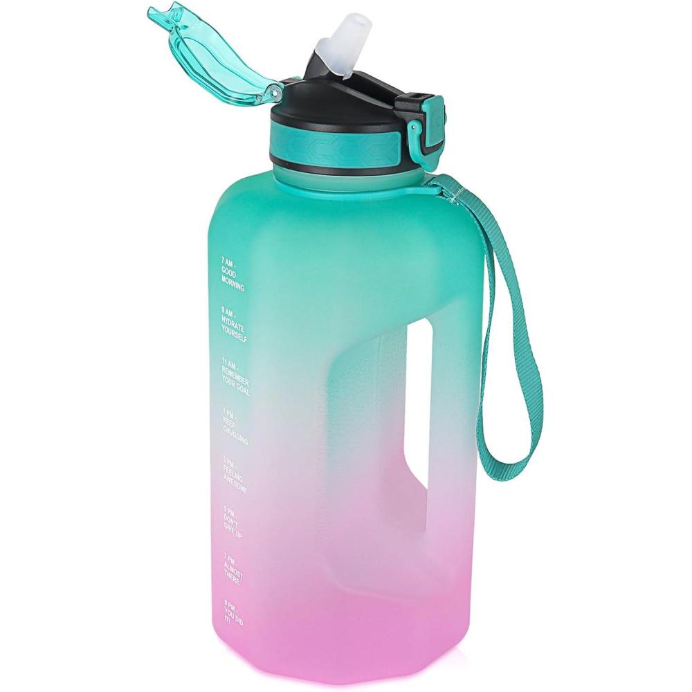 image:imageBouteille Deau Grande Capacit 22L Gourde de Sport Sans BPA Bouteille Motivation avec Marquage Temporel Gourde Fitness pour Activits Extrieures et Usage QuotidienVert Rose