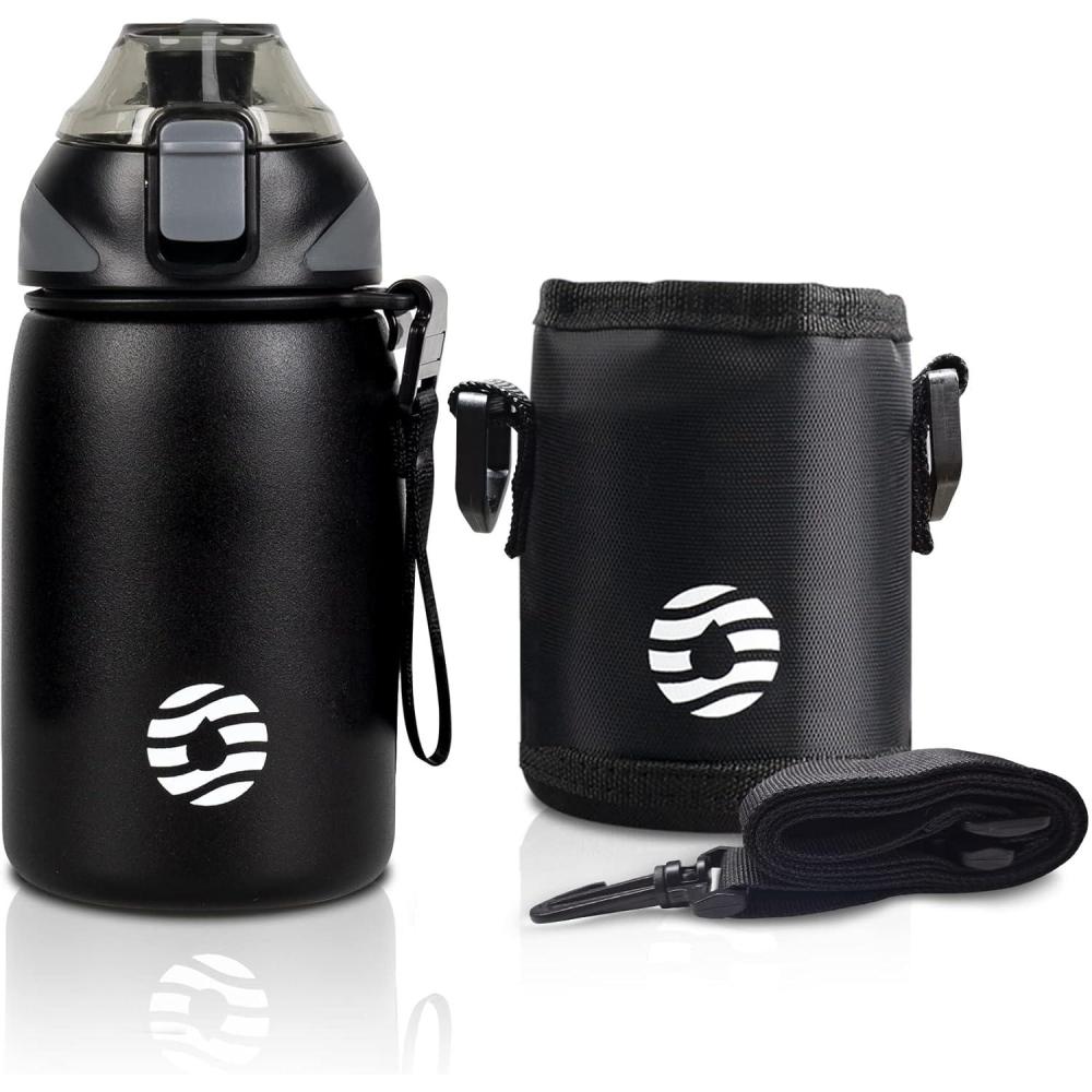 image:imageFJbottle Gourde en acier inoxydable de 1 l 800 ml 600 ml 400 ml sans BPA pour enfants bouteille deau antifuite thermos pour sport sport universit cole fitness extrieur vloNoir