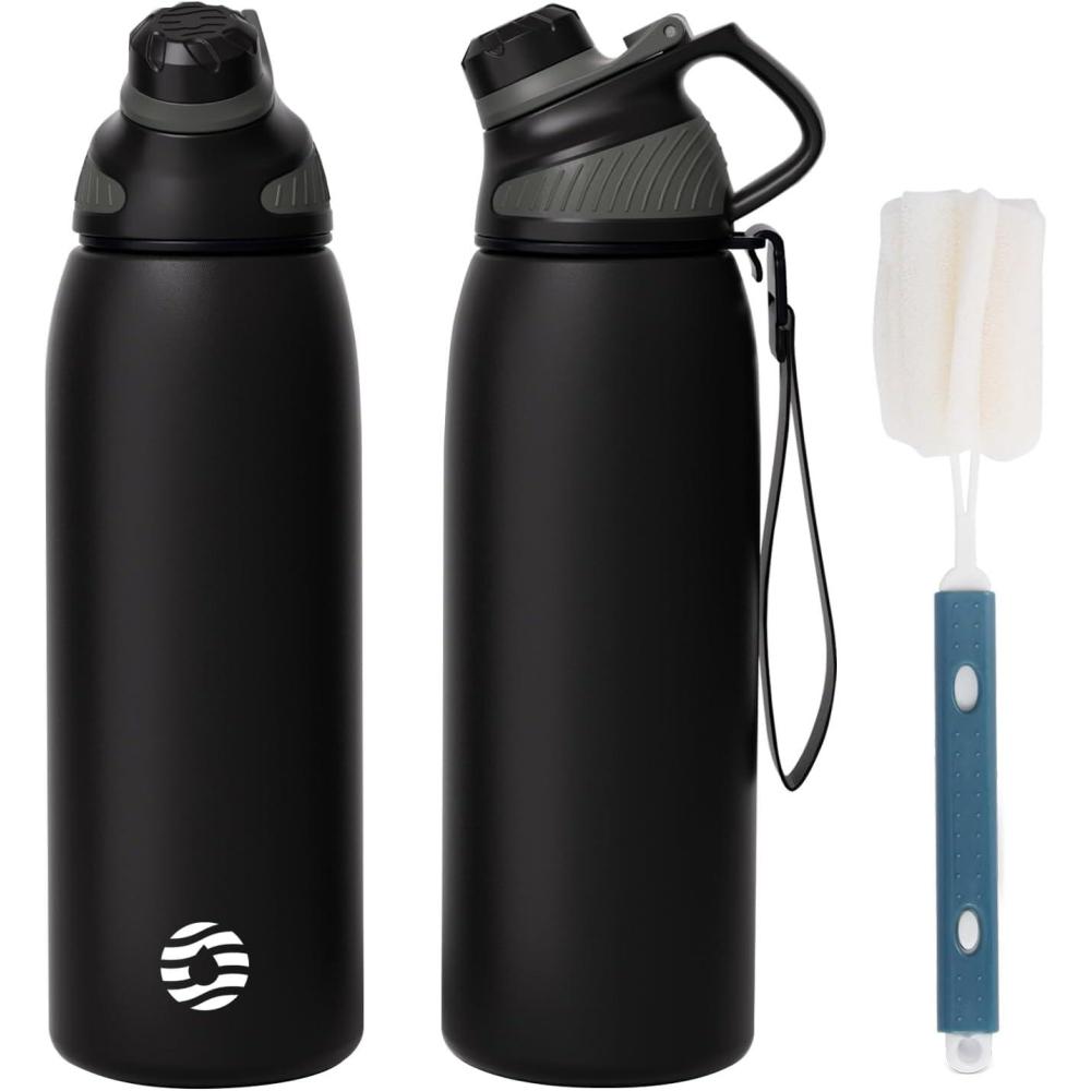image:imageFjbottle Gourde Isotherme avec Couvercle Magntique 400ml600ml800ml1L15L Bouteille Isotherme tanche sans BPA Gourde Inox Bouche Standard Gourde Enfant pour Sport Gym VoyageNoir et Gris