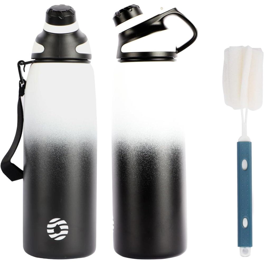 image:imageFjbottle Gourde Isotherme avec Couvercle Magntique 400ml600ml800ml1L15L Bouteille Isotherme tanche sans BPA Gourde Inox Bouche Standard Gourde Enfant pour Sport Gym VoyageBlanc et Noir