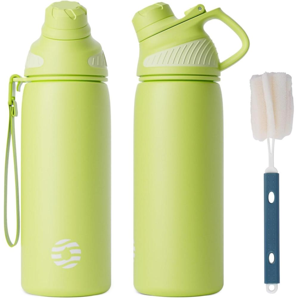 image:imageFjbottle Gourde Isotherme avec Couvercle Magntique  400ml600ml800ml1L15L  Bouteille Isotherme tanche sans BPA Gourde Inox Bouche Standard Gourde Enfant pour Sport Gym VoyageVert Fluorescent