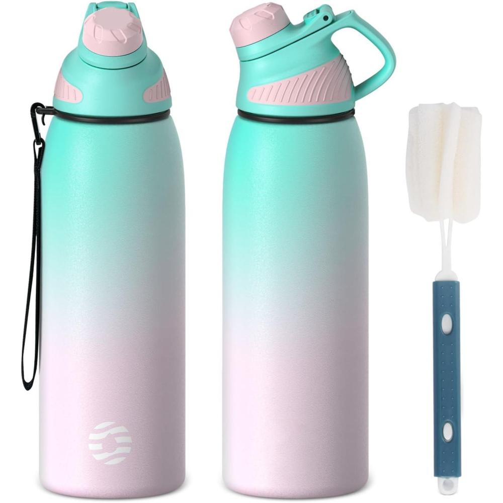 image:imageFjbottle Gourde Isotherme avec Couvercle Magntique  400ml600ml800ml1L15L  Bouteille Isotherme tanche sans BPA Gourde Inox Bouche Standard Gourde Enfant pour Sport Gym VoyageVert et Rose